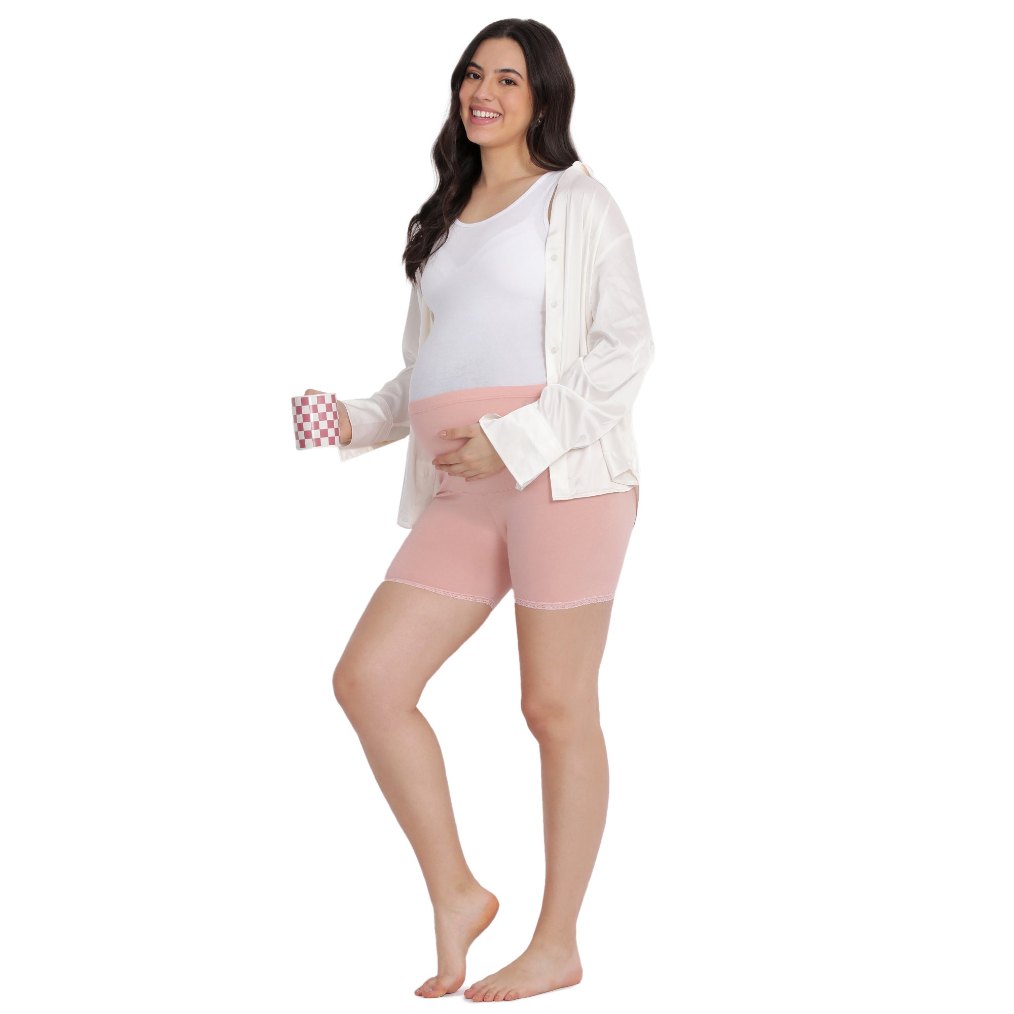 Women Peach Maternity Lace Shorts