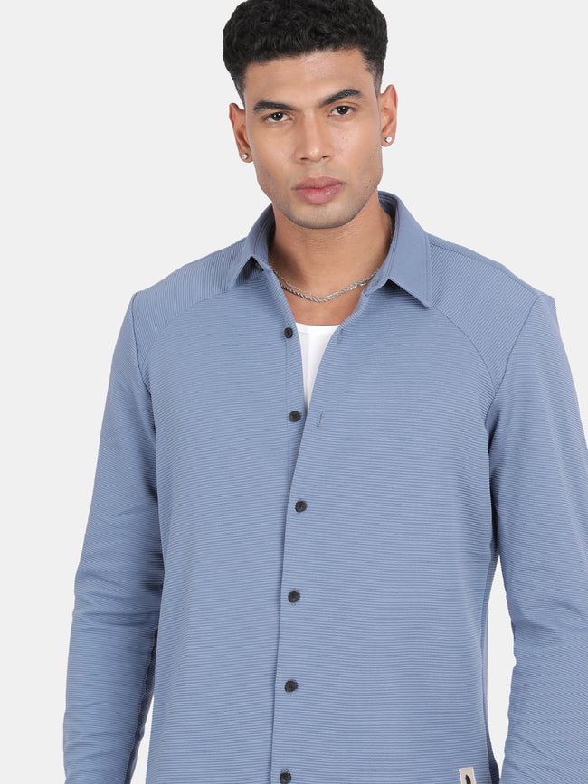 Men Grey Slim Fit Spread Collar Full Sleeve Casual Shirt