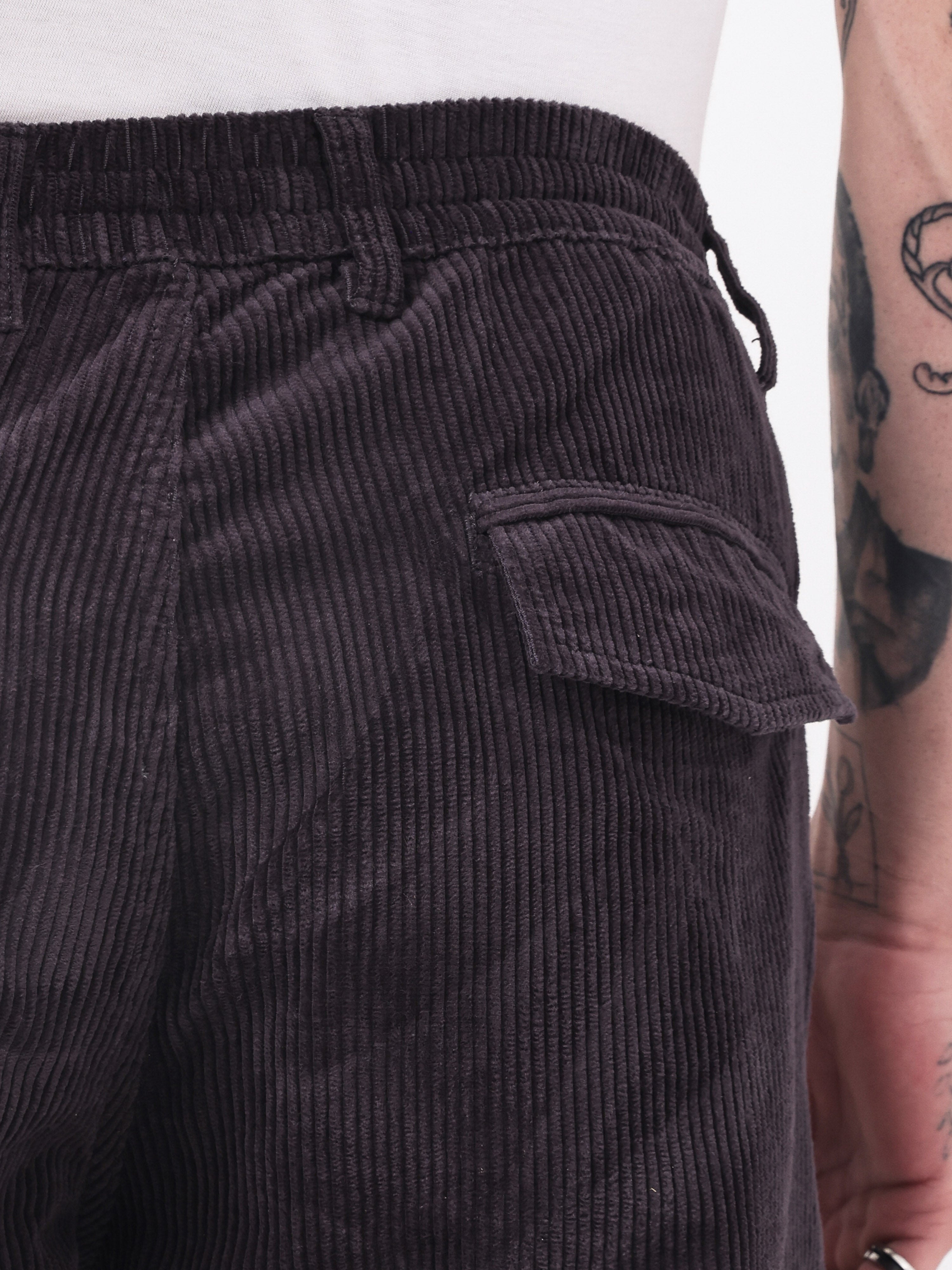 Men Black Corduroy Cargo Pants