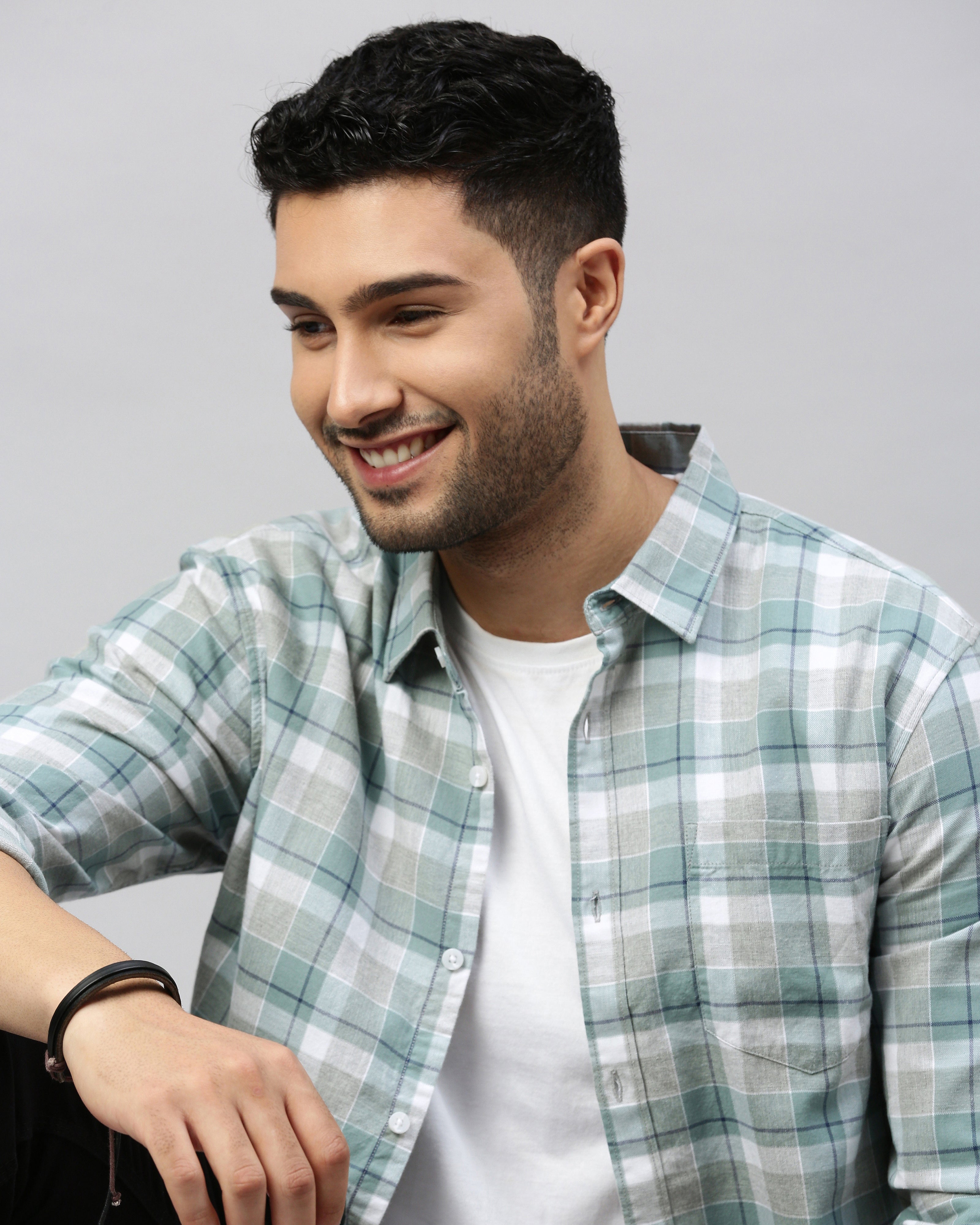 Men Green Cotton Slim Shirt