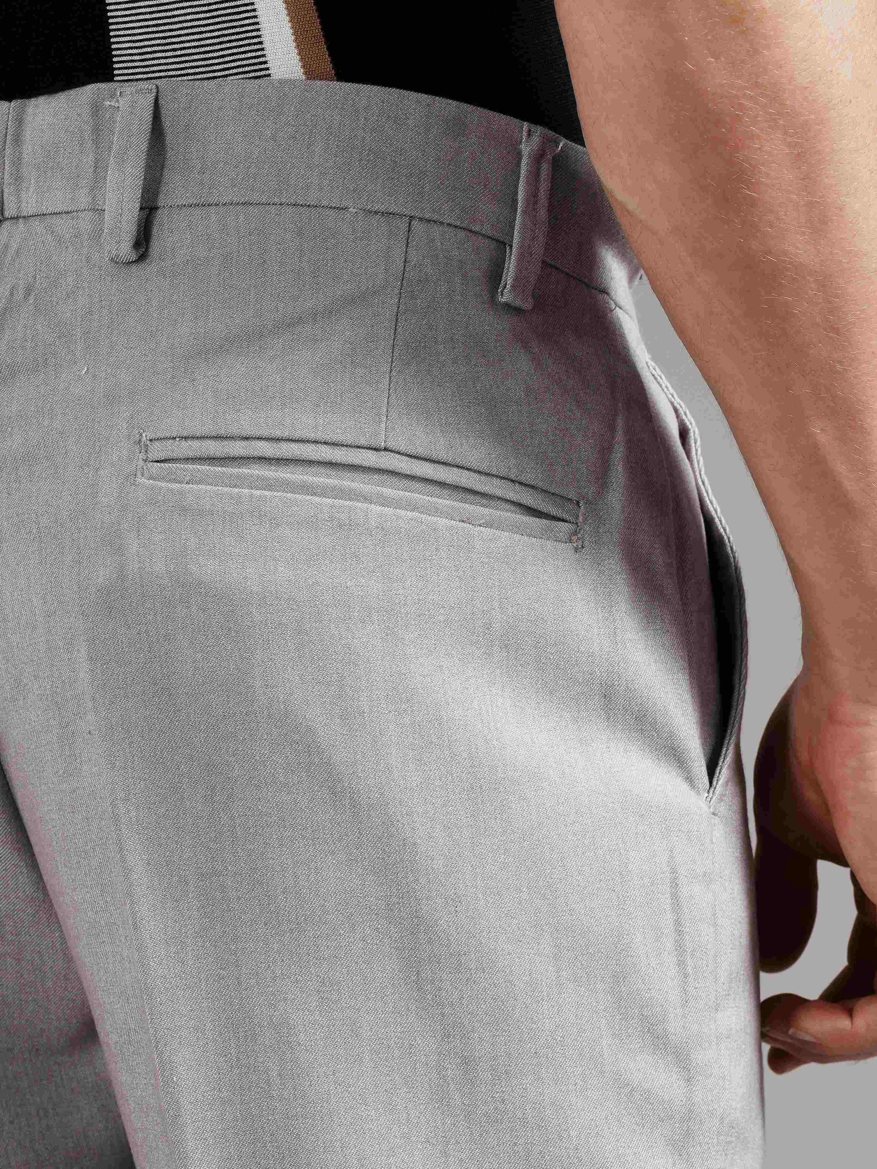 Men Grey Straight Fit Trousers