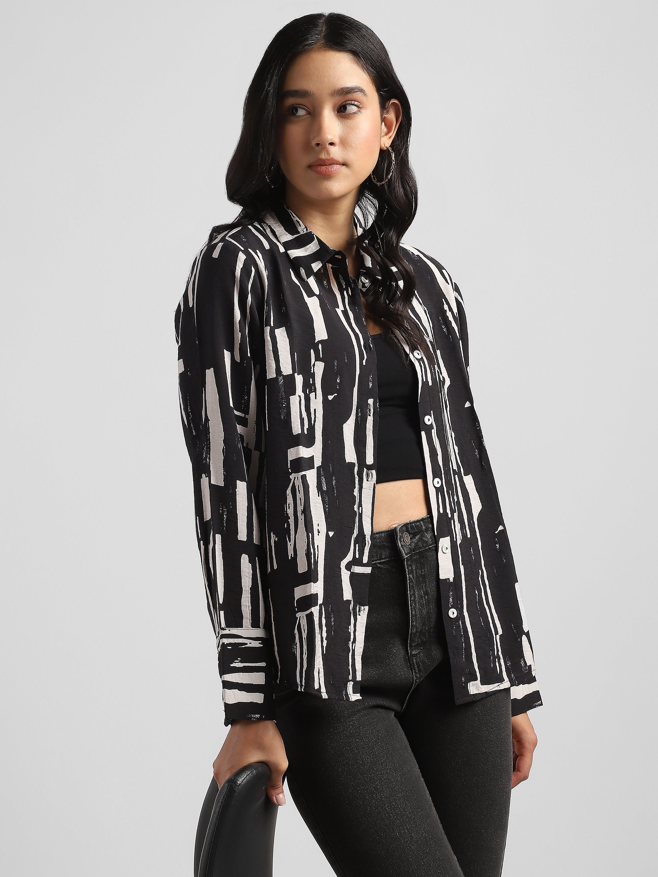 Women Black Printed Regular Fit Shirt