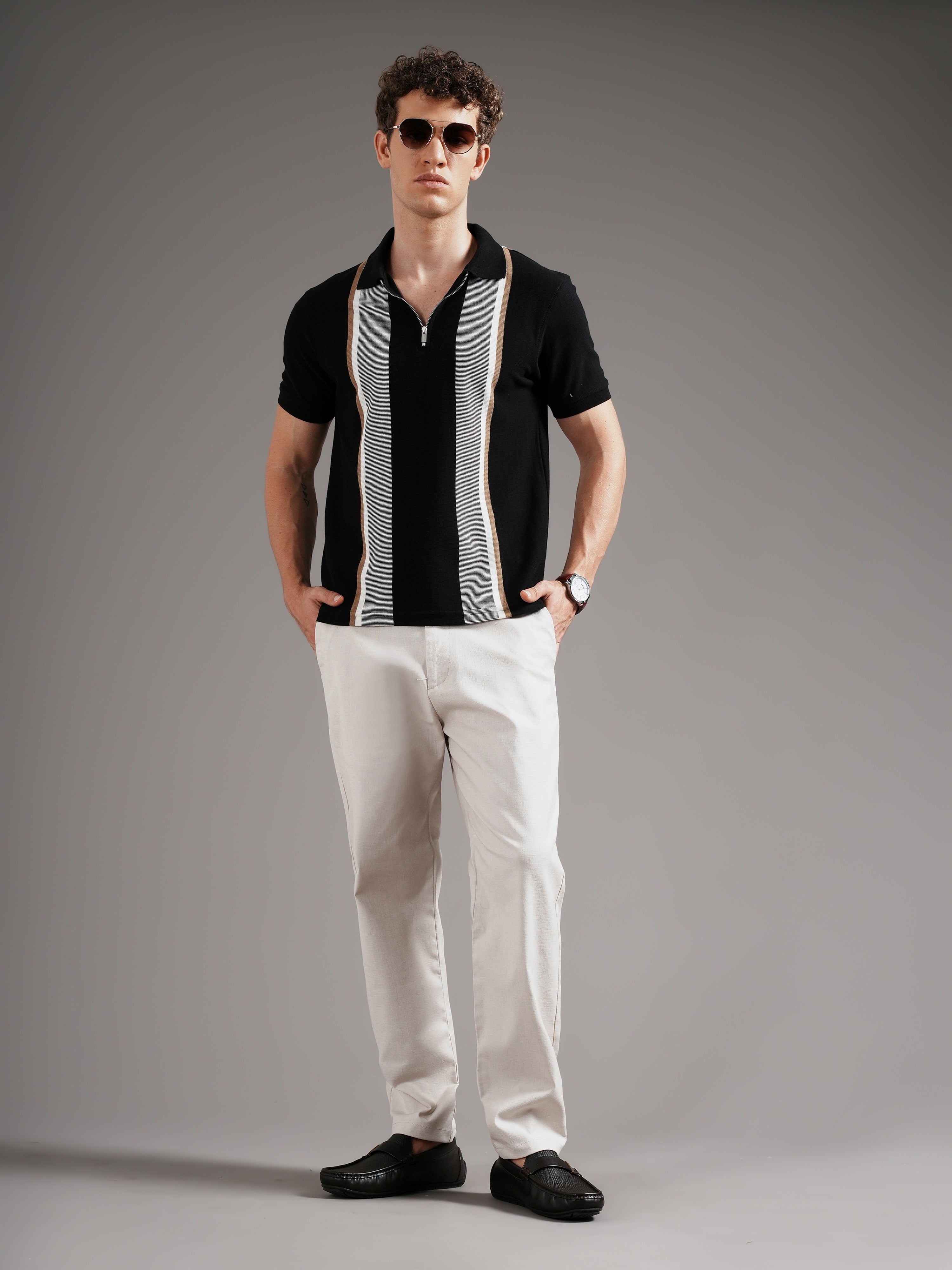 Men Beige Straight Fit Trousers
