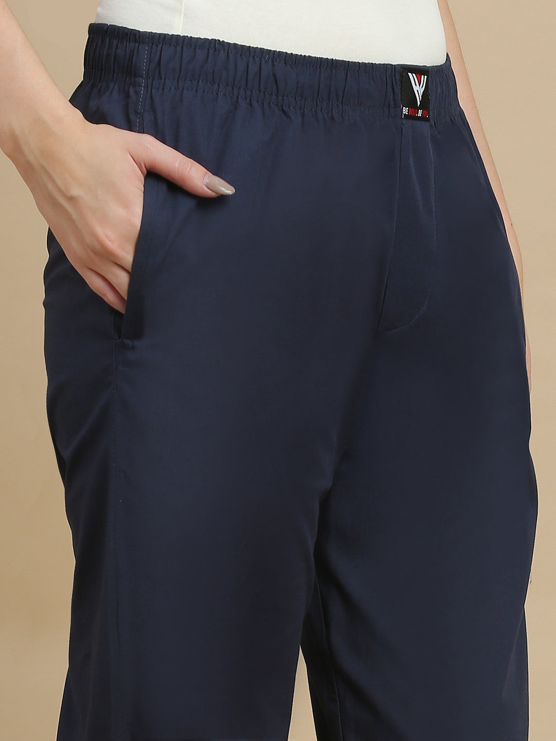 Women Navy Solid Cotton Pyjamas
