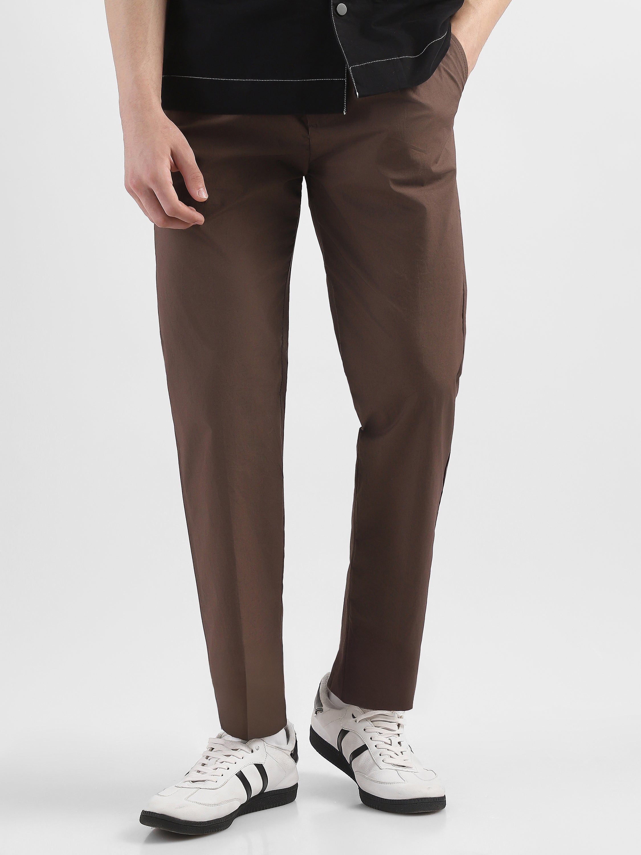 Men Brown Pleated Regular Fit Trouser