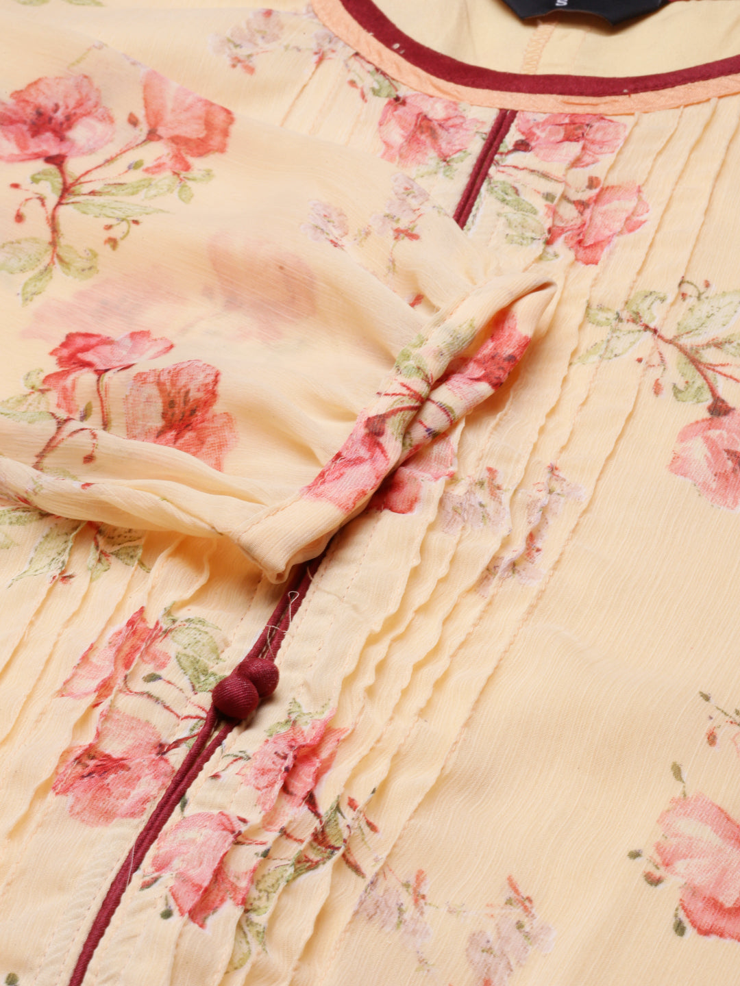 Women Peach Floral Chiffon Dress