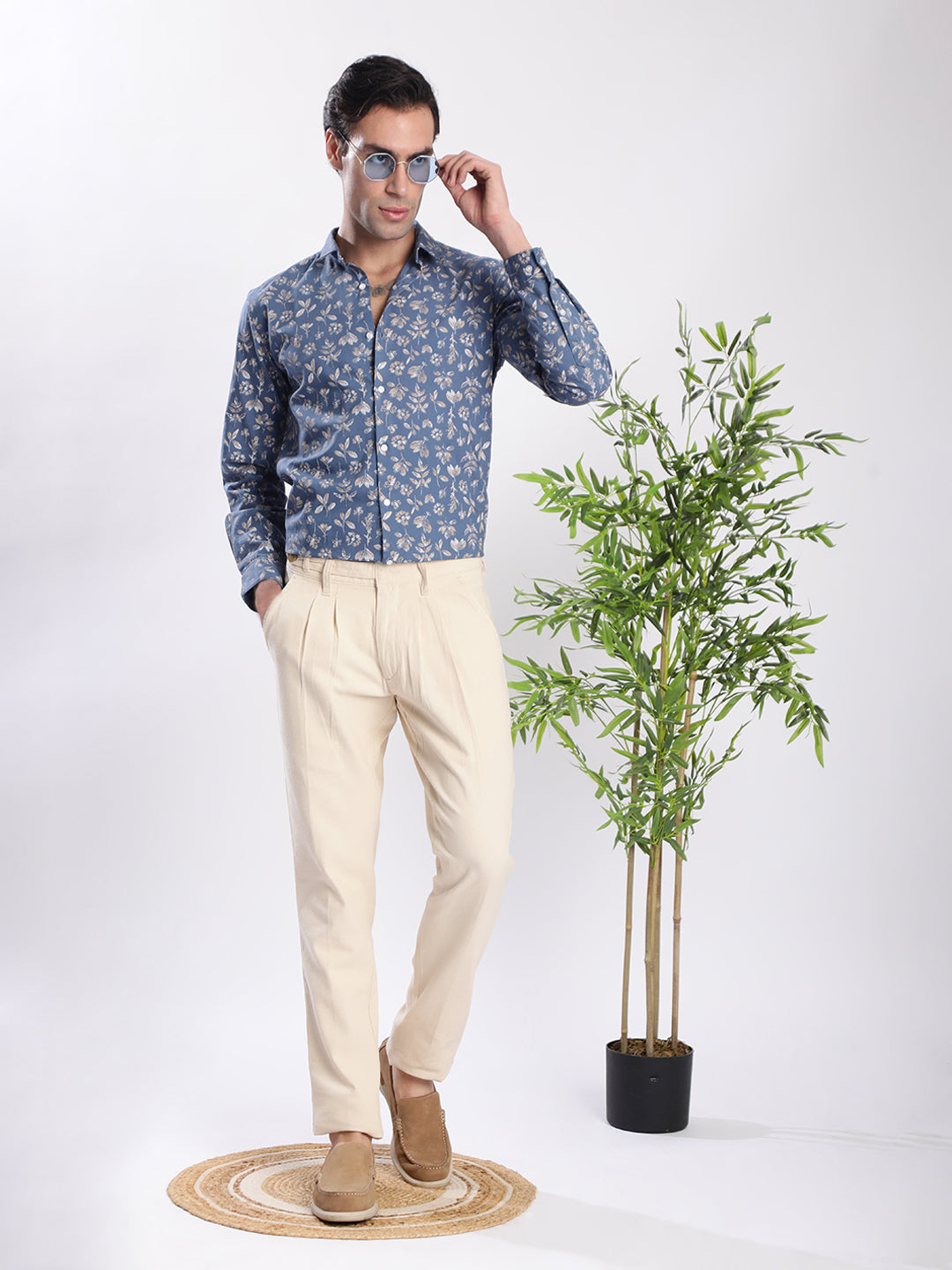 Men Blue Floral Printed Shirt