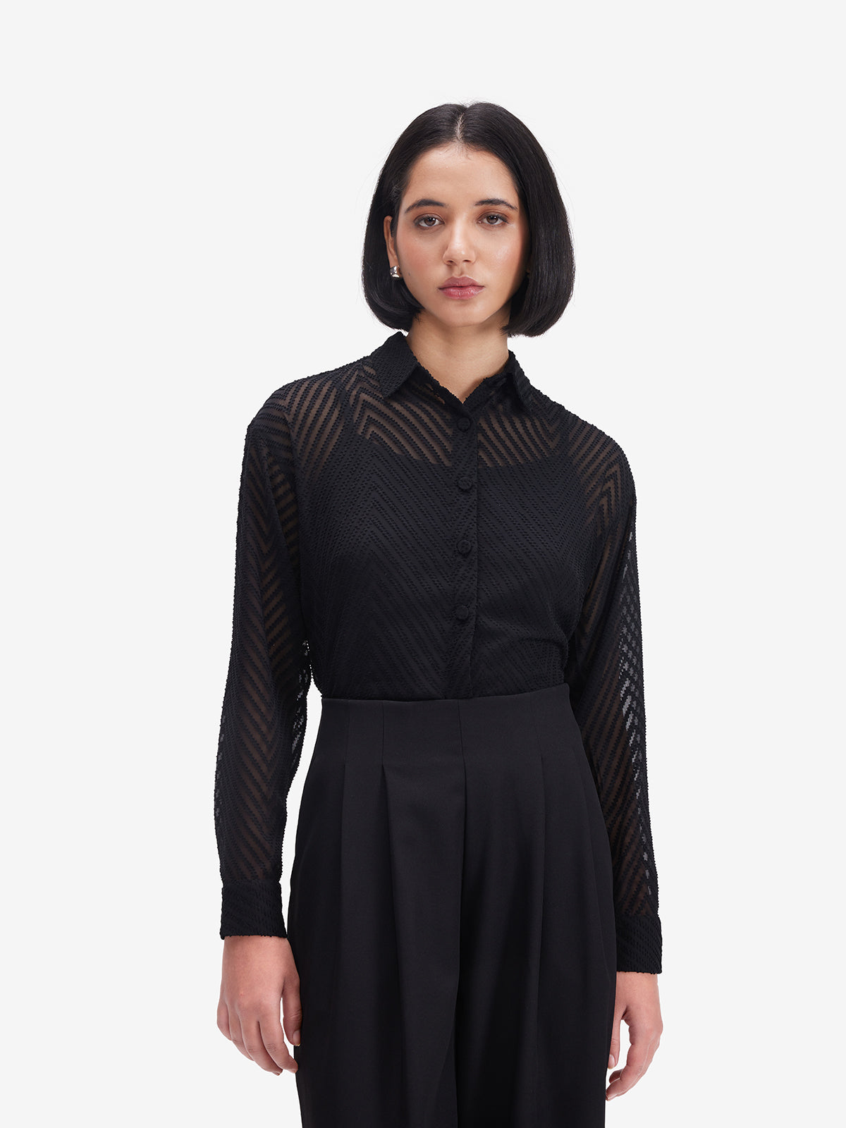 Women Black Sheer Shirt