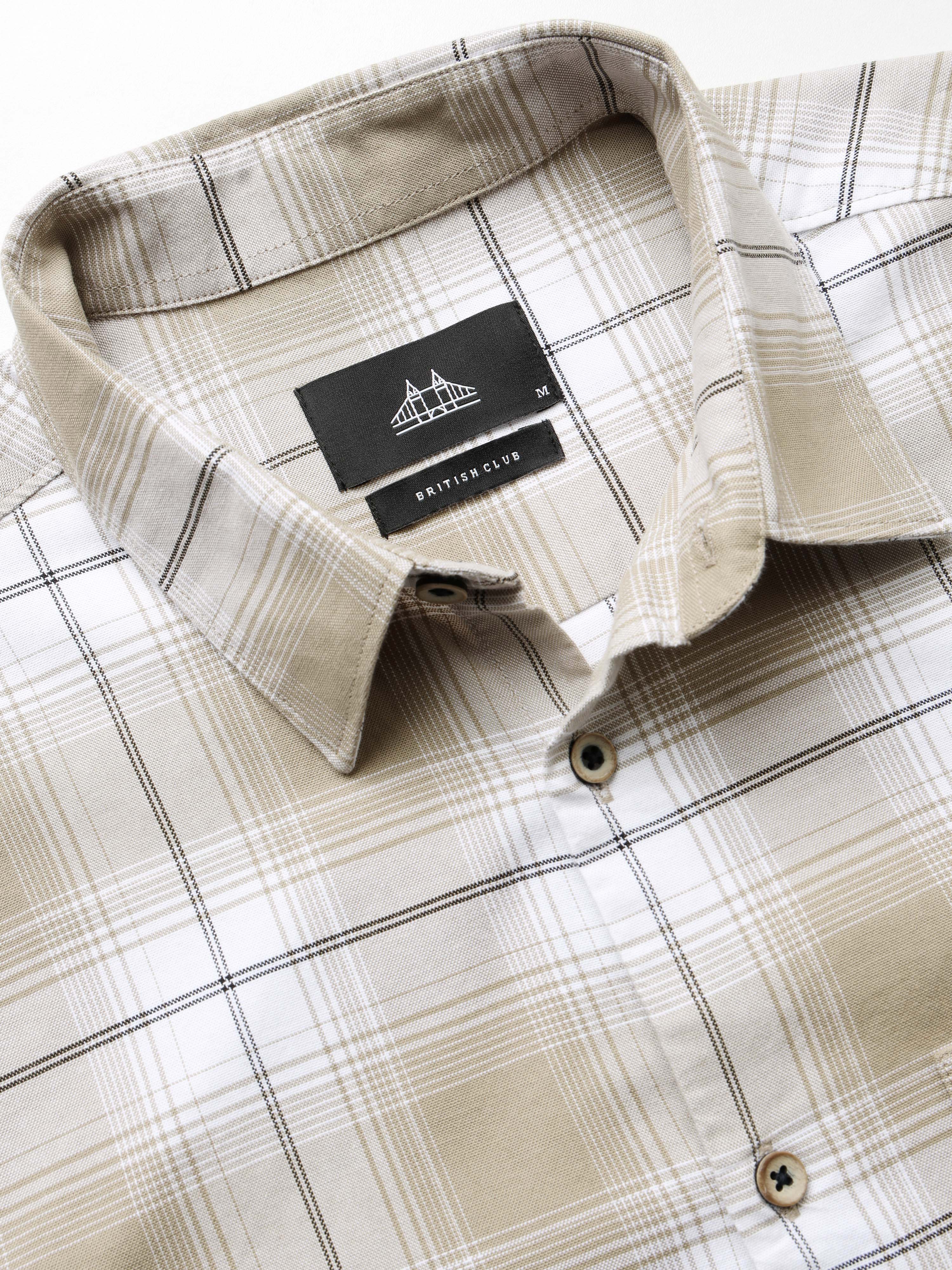 Men Beige Checked Cotton Shirt