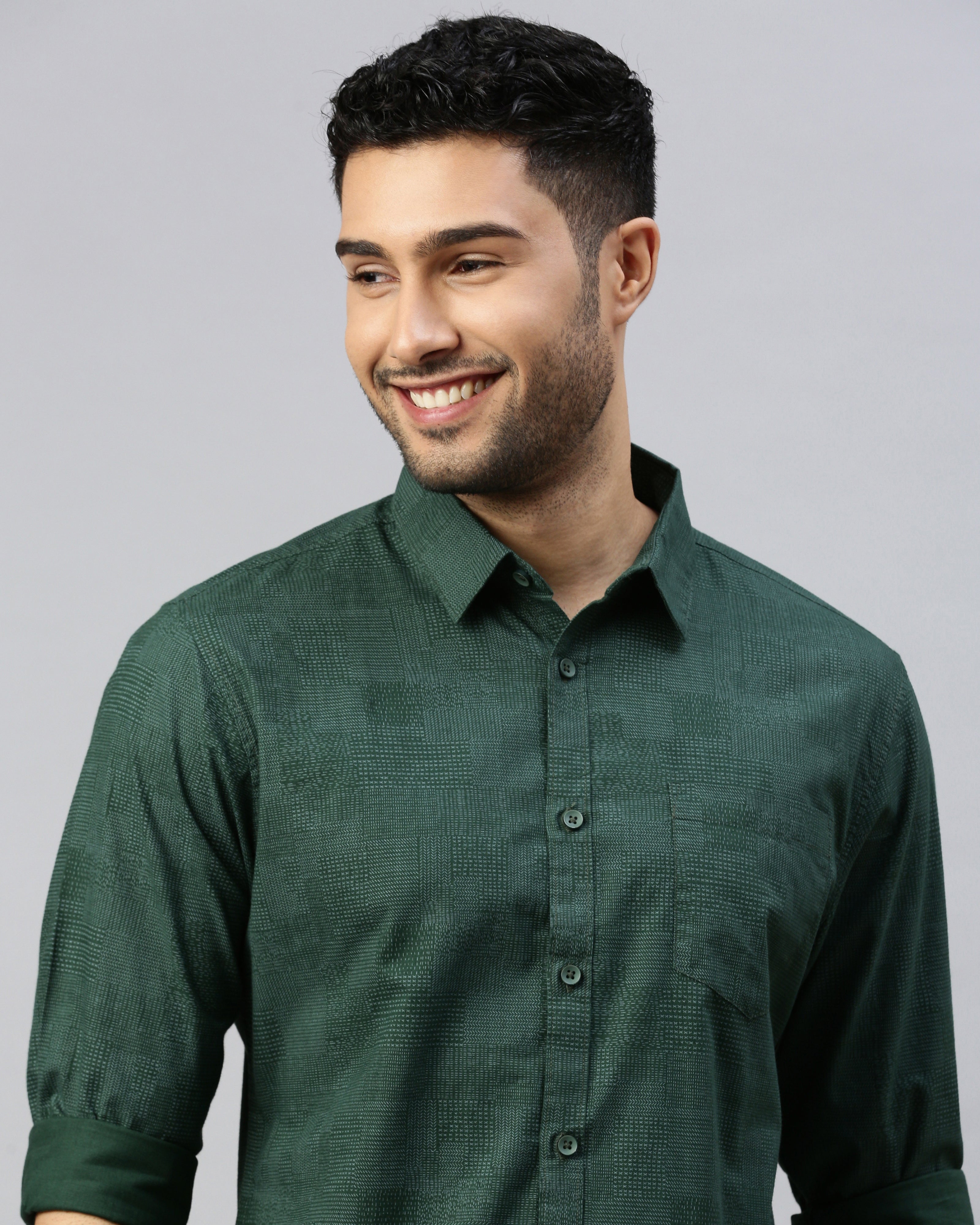 Men Green Cotton Slim Shirt