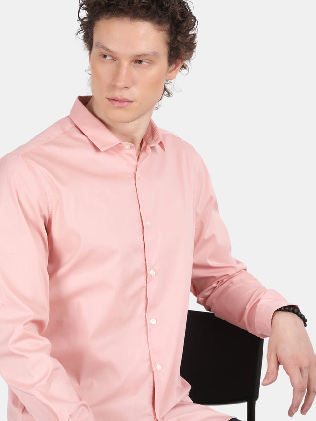 Men Coral Slim Fit Spread Collar Full Sleeve Casual Shirt