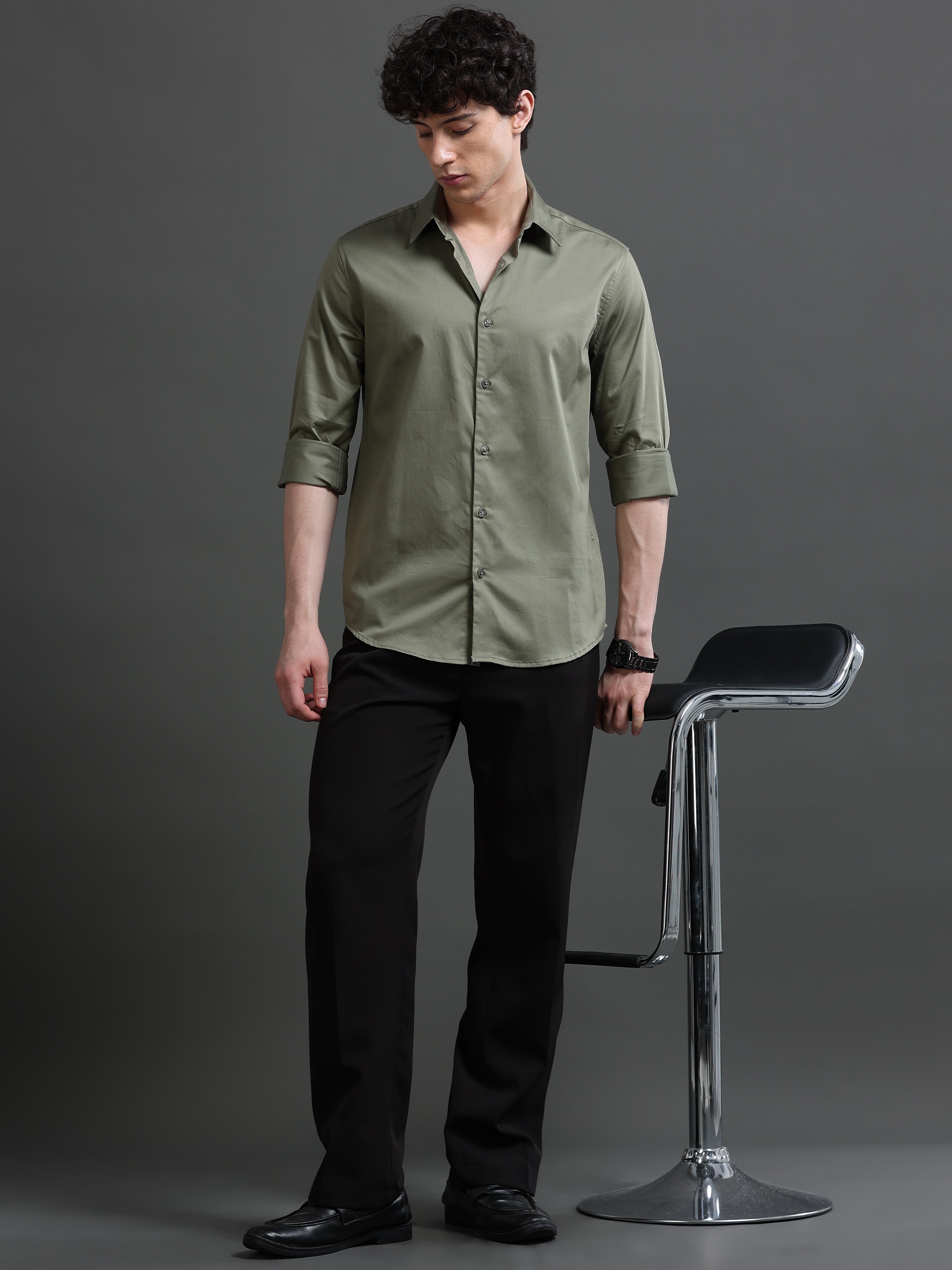 Men Green Solid Shirt