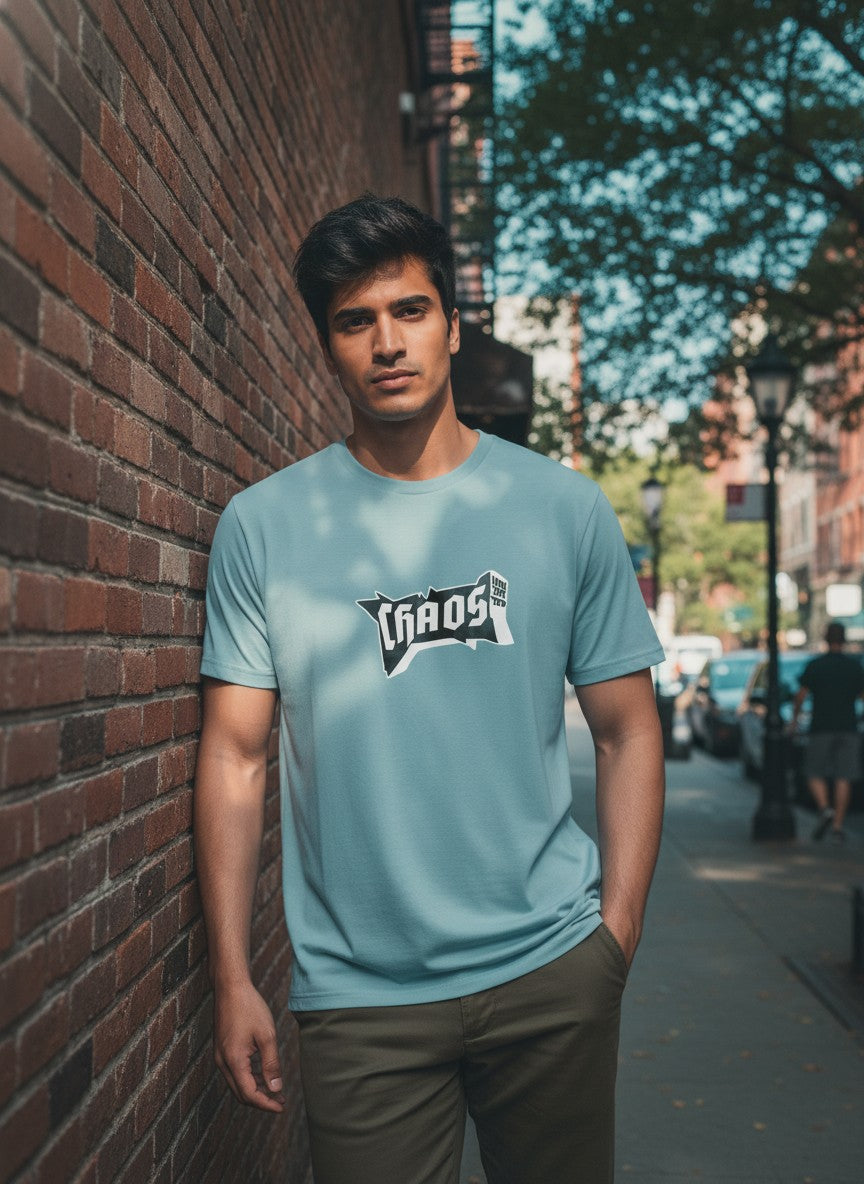 Men Cotton Ice Blue T-Shirt