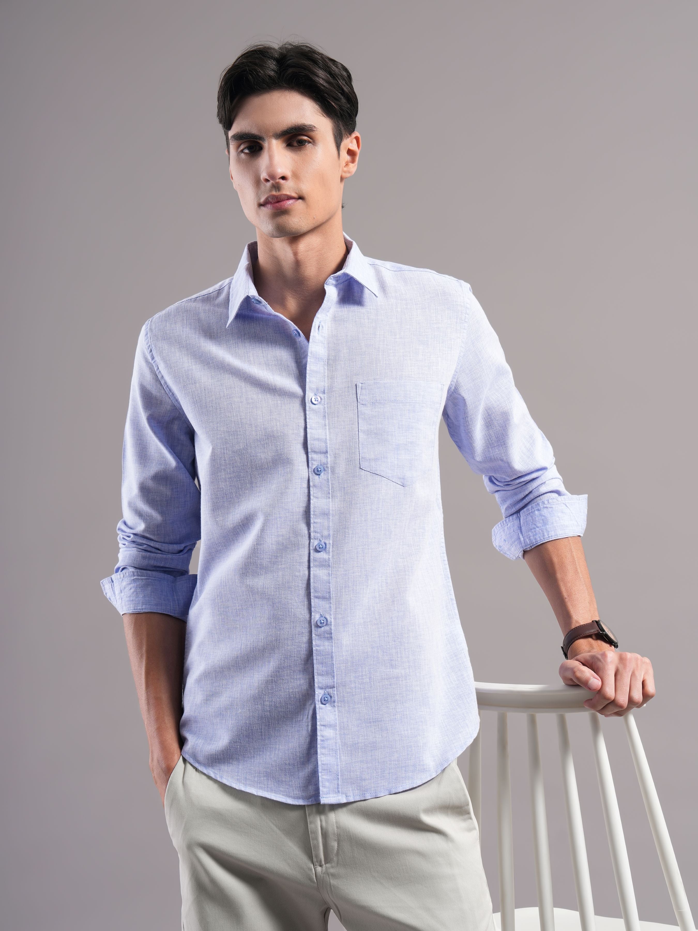 Men Blue Solid Casual Shirt