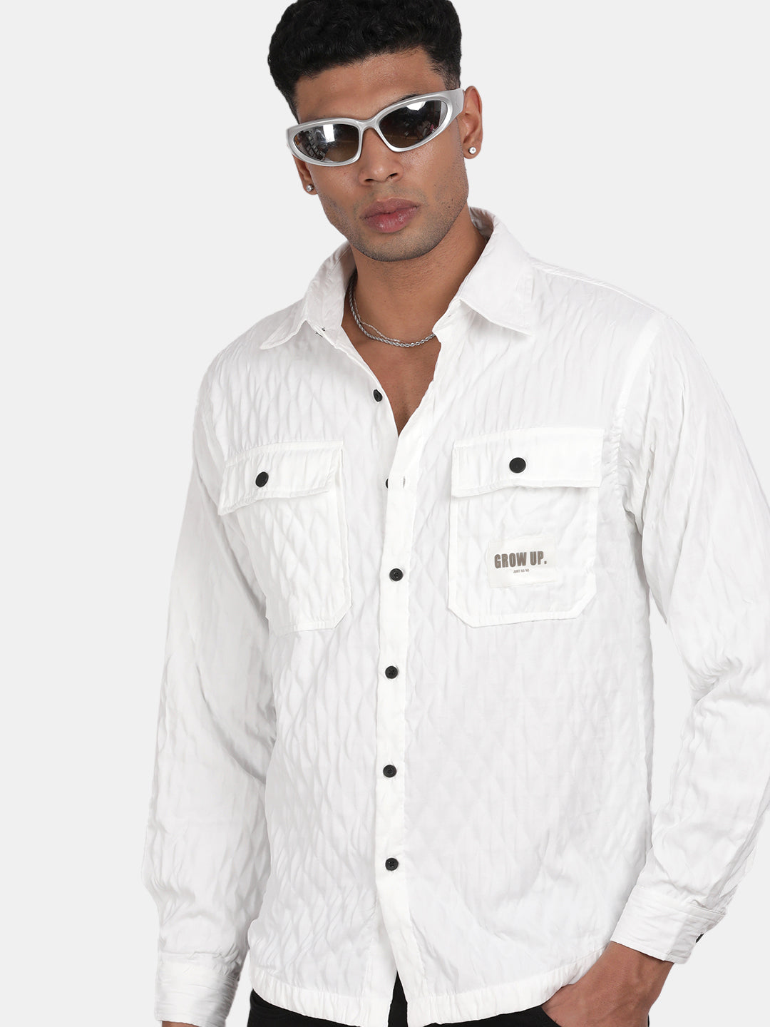 Men White Slim Fit Spread Collar Full Sleeve Casual Shirt