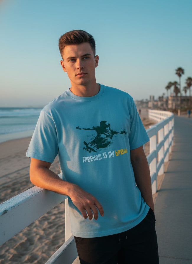 Men Cotton Ice Blue T-Shirt