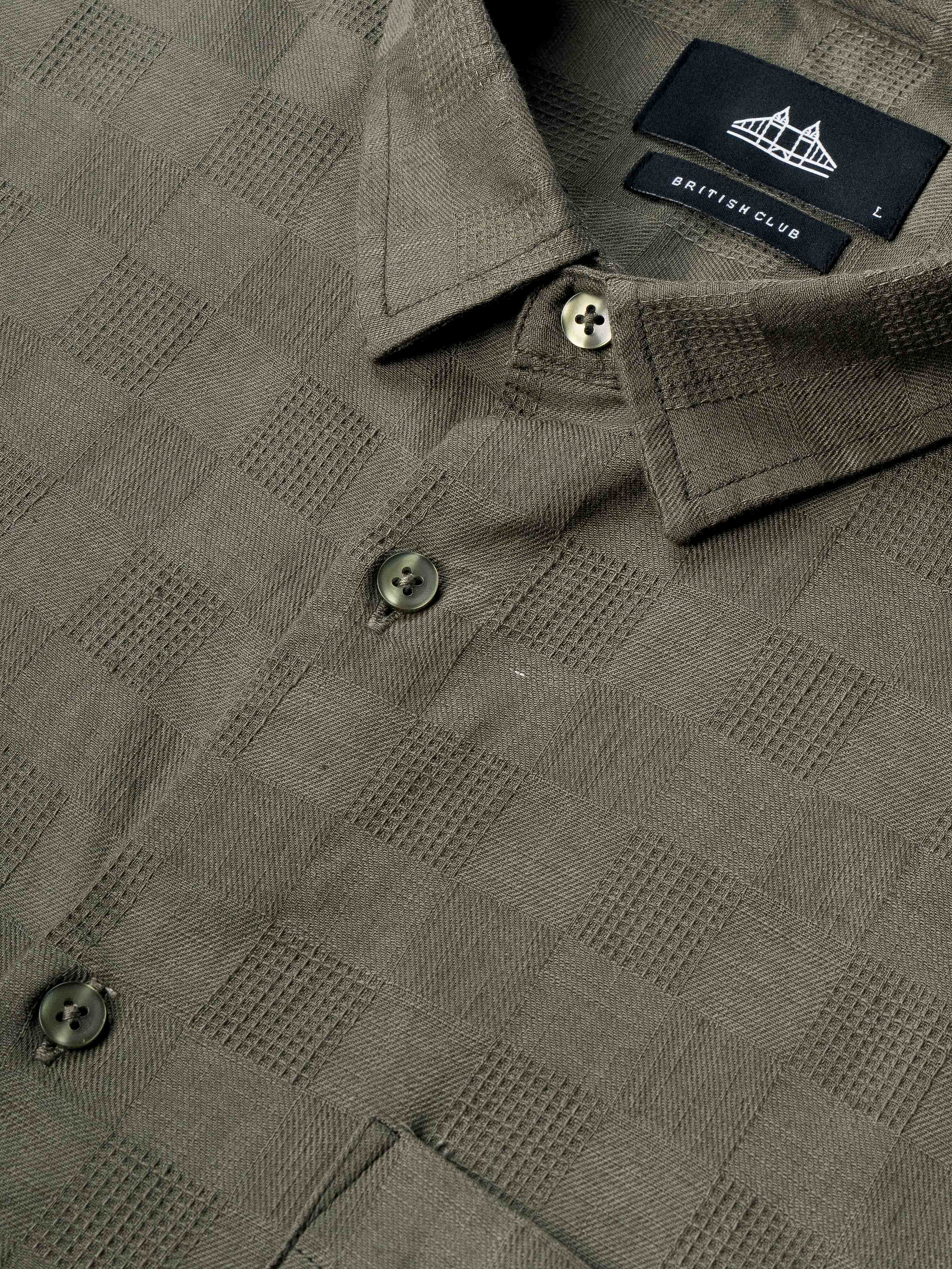 Men Olive Checked Shirt