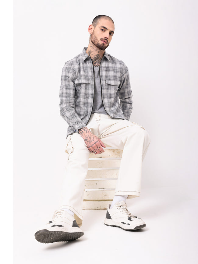 Men Grey Checked Shacket