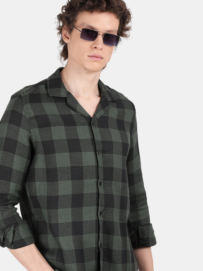 Men Blue Slim Fit Lapel Collar Full Sleeve Casual Shirt