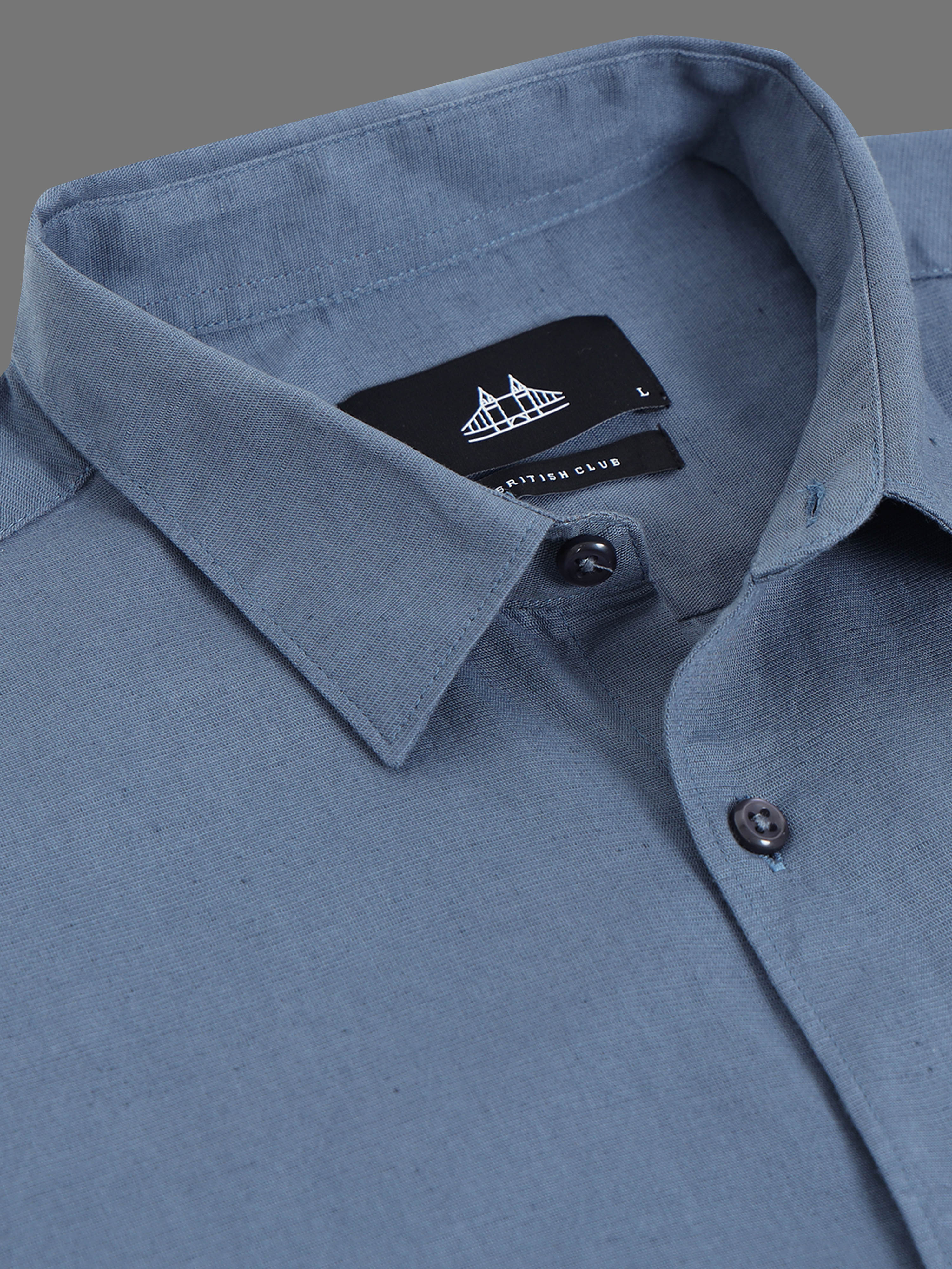 Men Blue Cotton Linen Slim Fit Shirt