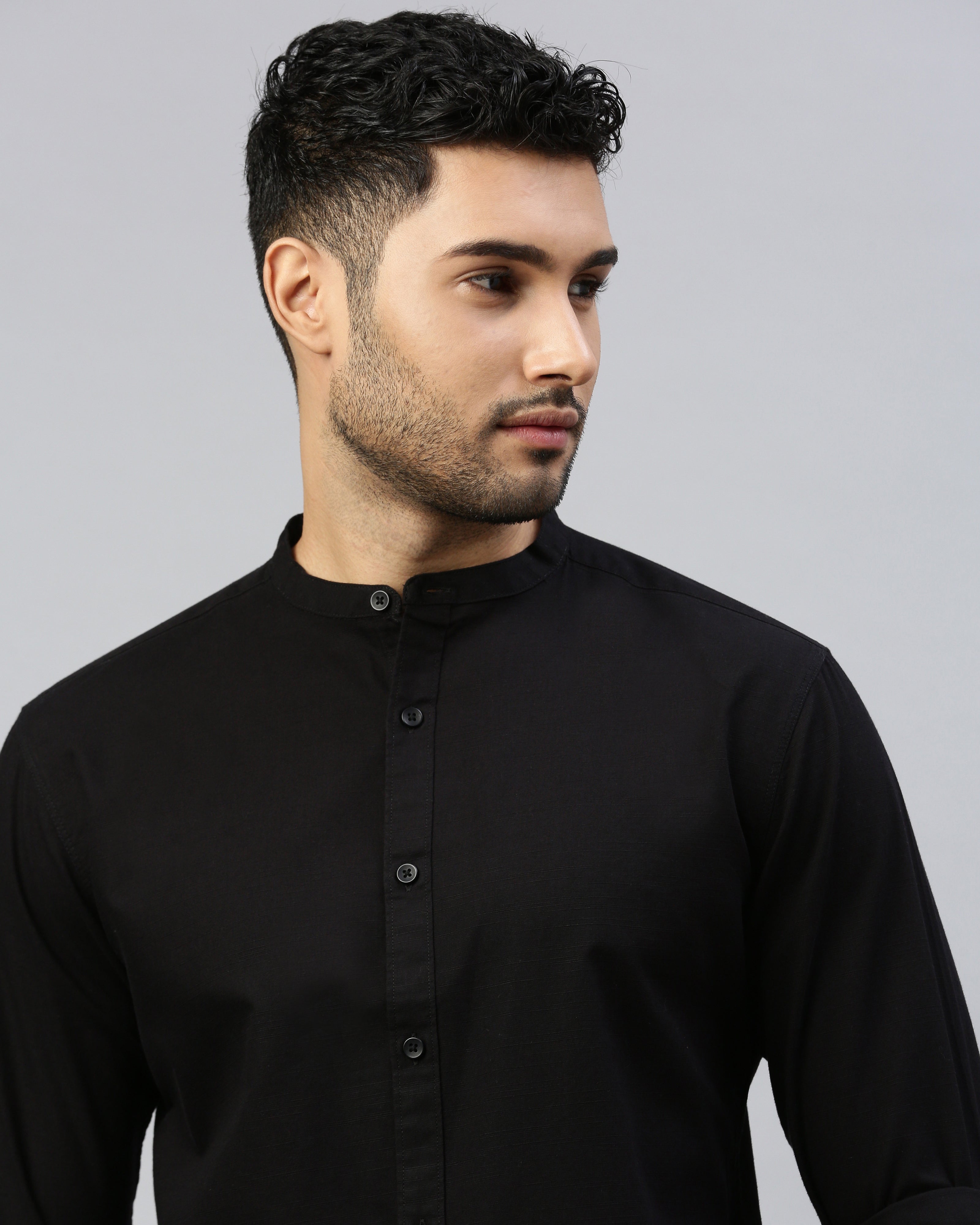 Men Black Cotton Slim Shirt
