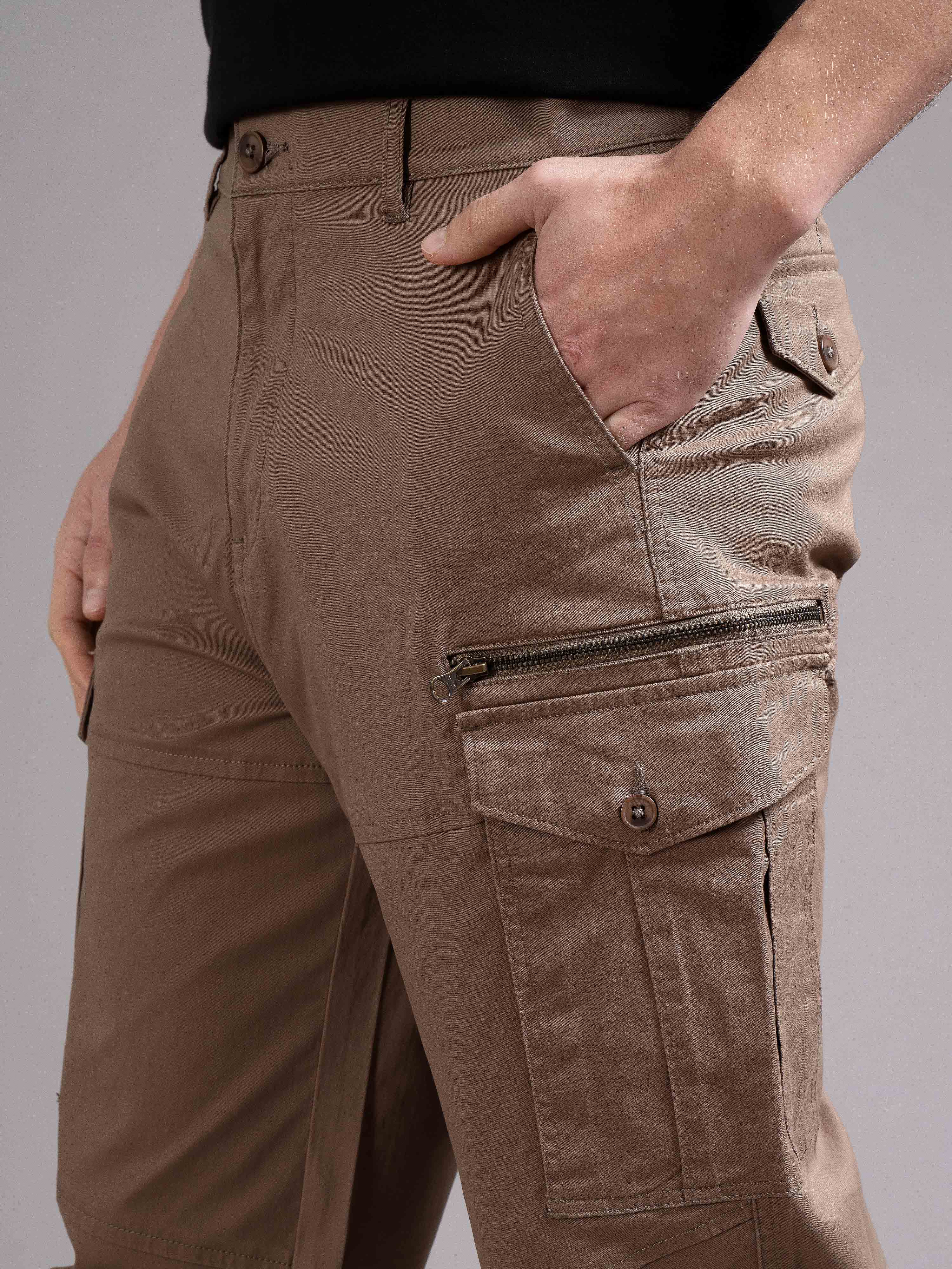 Men Brown Relaxed Fit Cargo Trouser