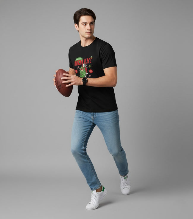 Men Printed Black Cotton Tshirt