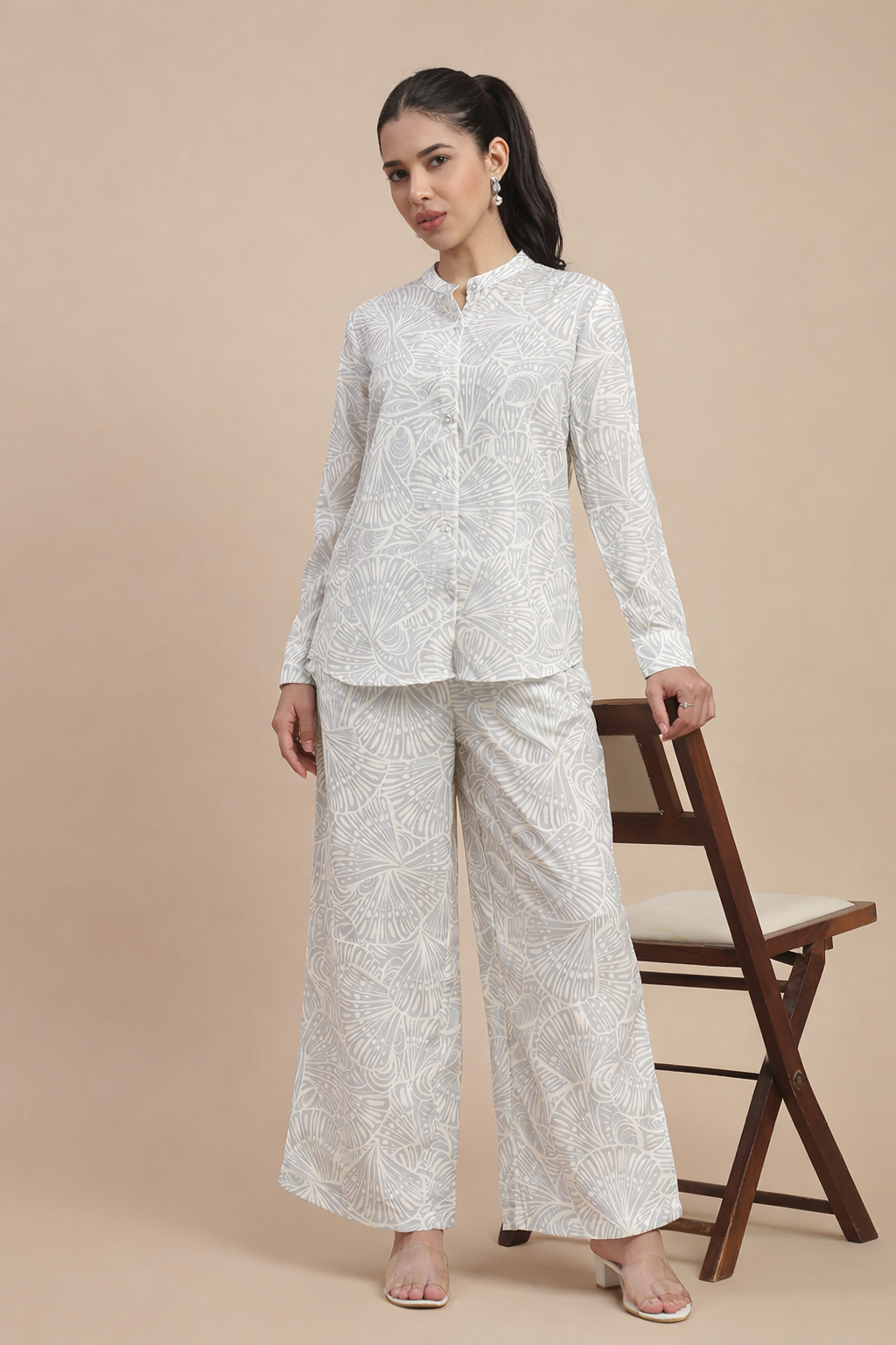 Women Off White Casual Palazzo