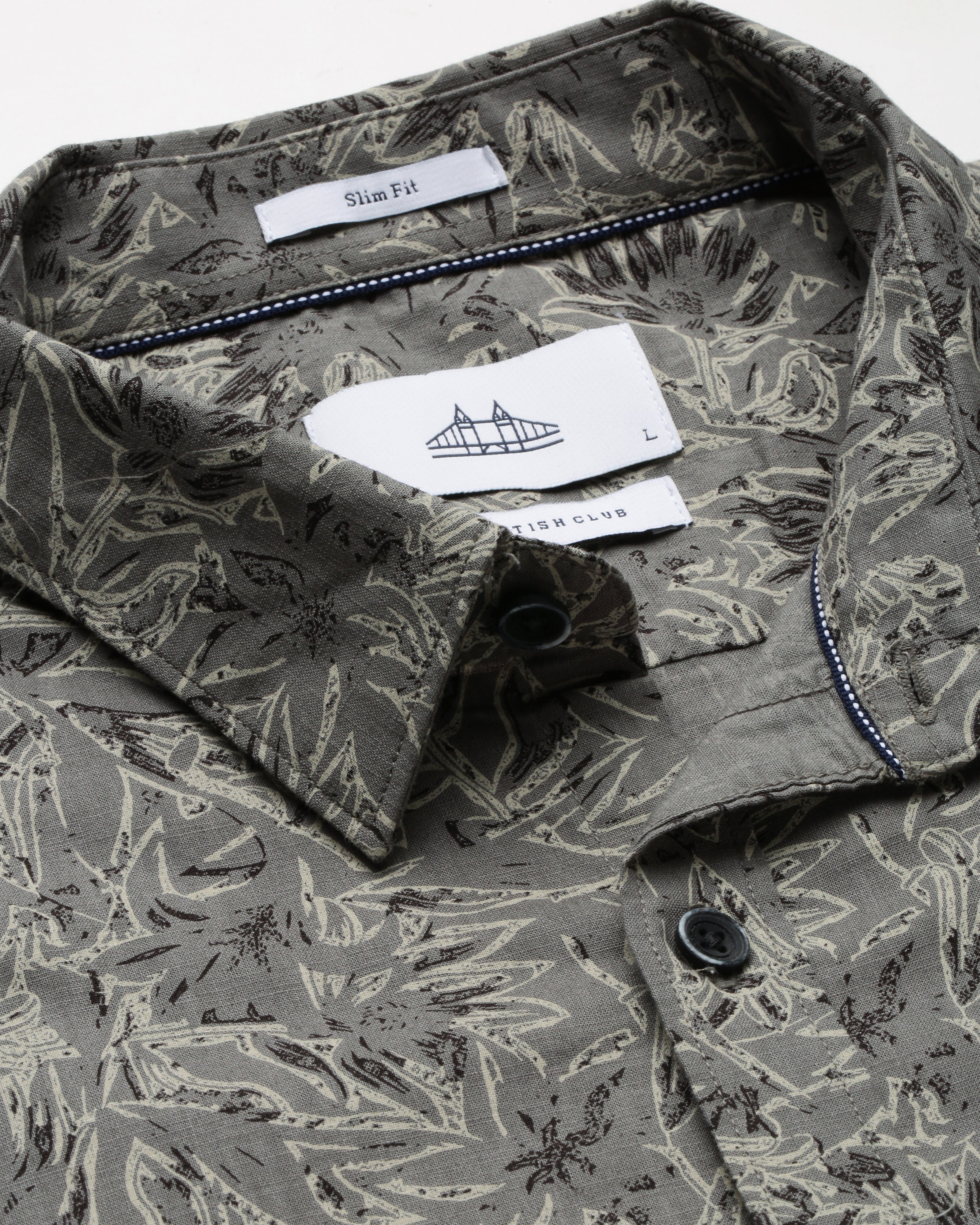 Men Grey Cotton Slim Shirt
