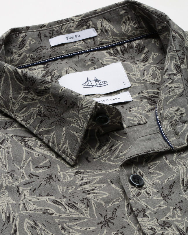 Men Grey Cotton Slim Shirt