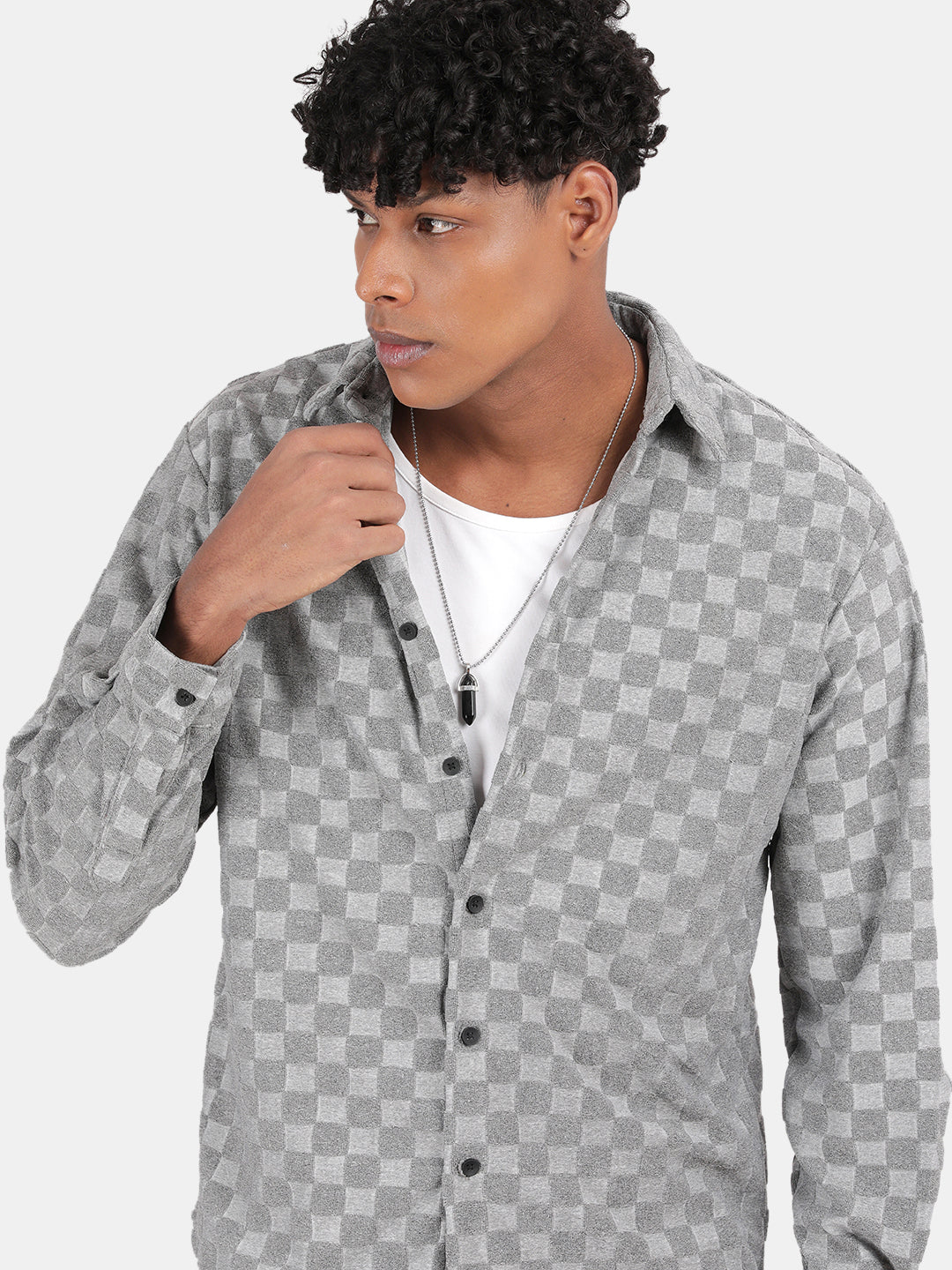 Men Light grey Slim Fit Spread Collar Full Sleeve Casual Shirt