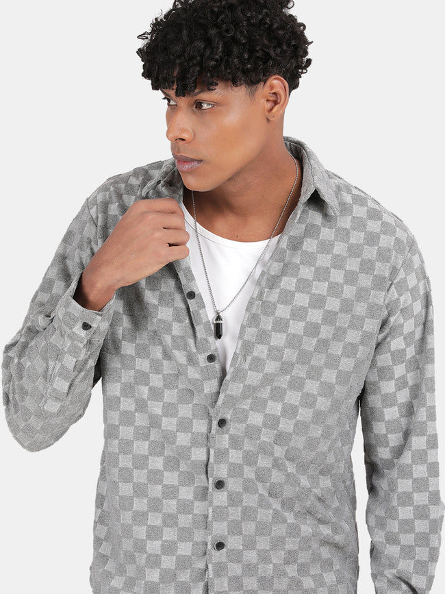 Men Light grey Slim Fit Spread Collar Full Sleeve Casual Shirt
