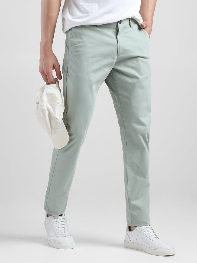 Men Light Mid Rise Green Regular Trouser
