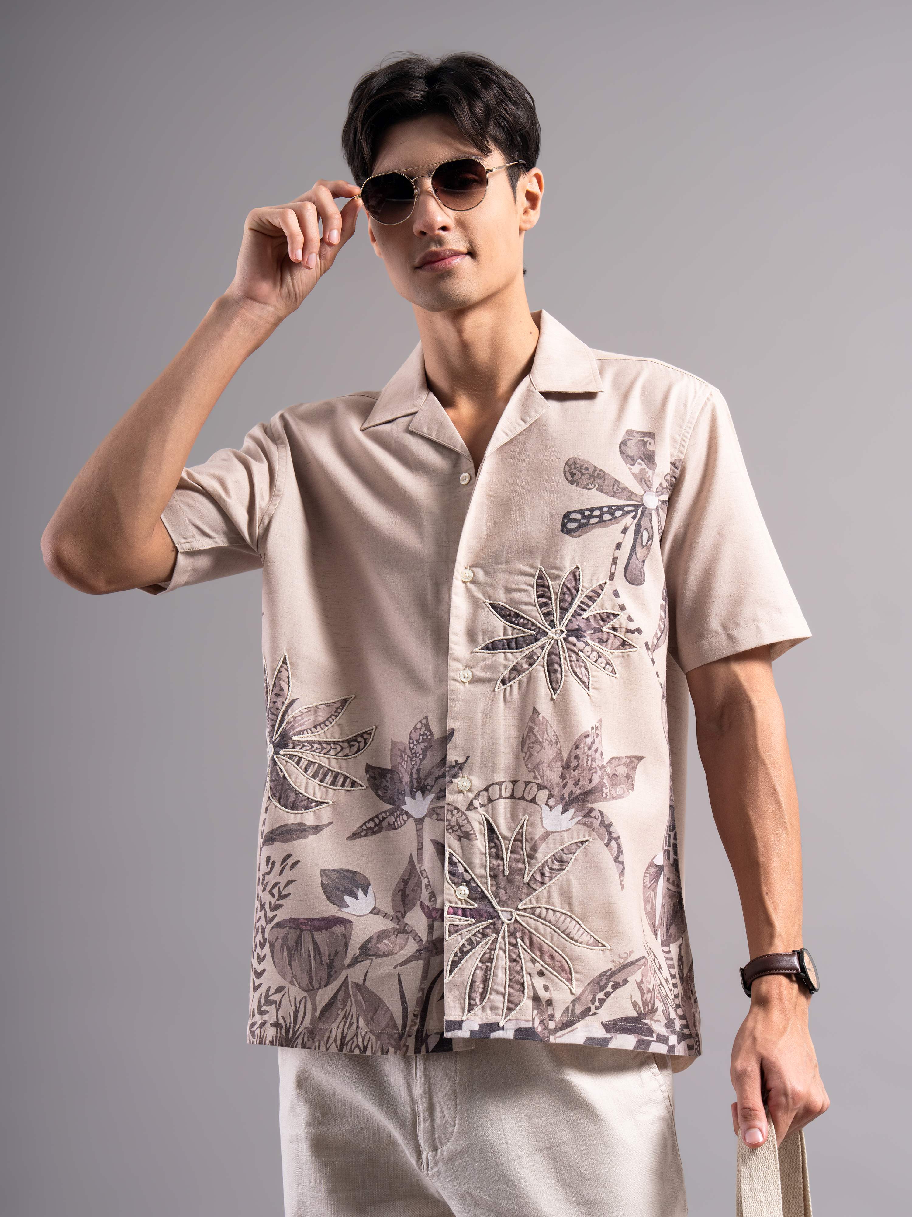 Men Beige Printed Casual Shirt