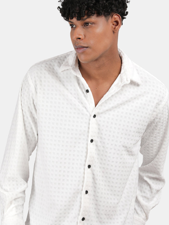 Men white Slim Fit Spread Collar Full Sleeve Casual Shirt