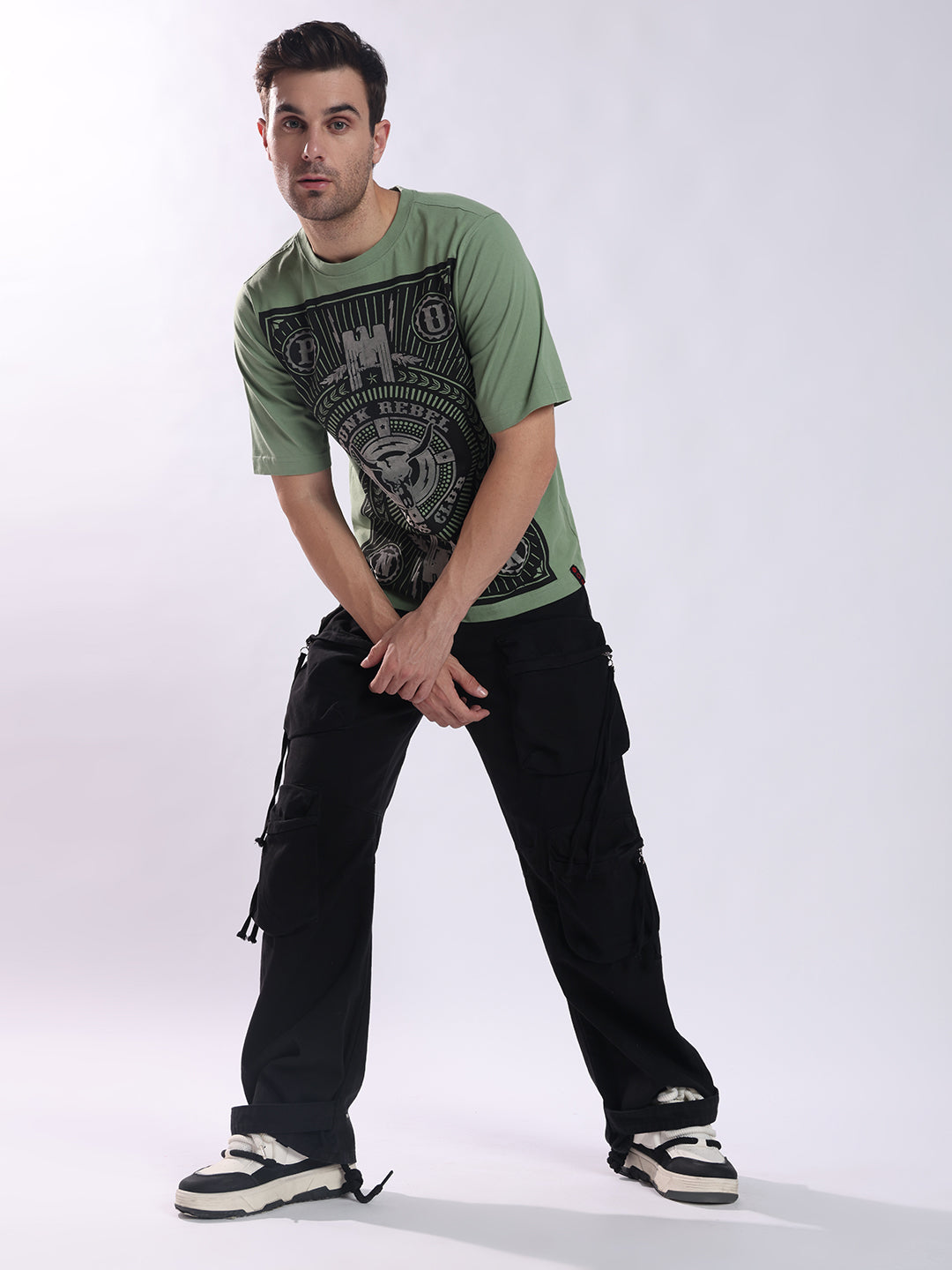 Men Olive Cotton Oversized T-Shirt