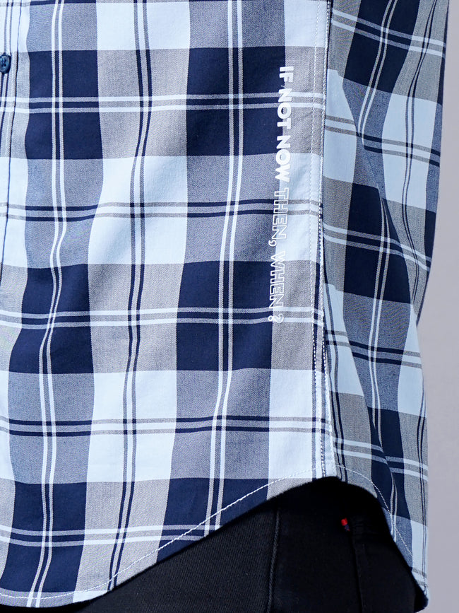 Men Blue Cotton Slim Shirt