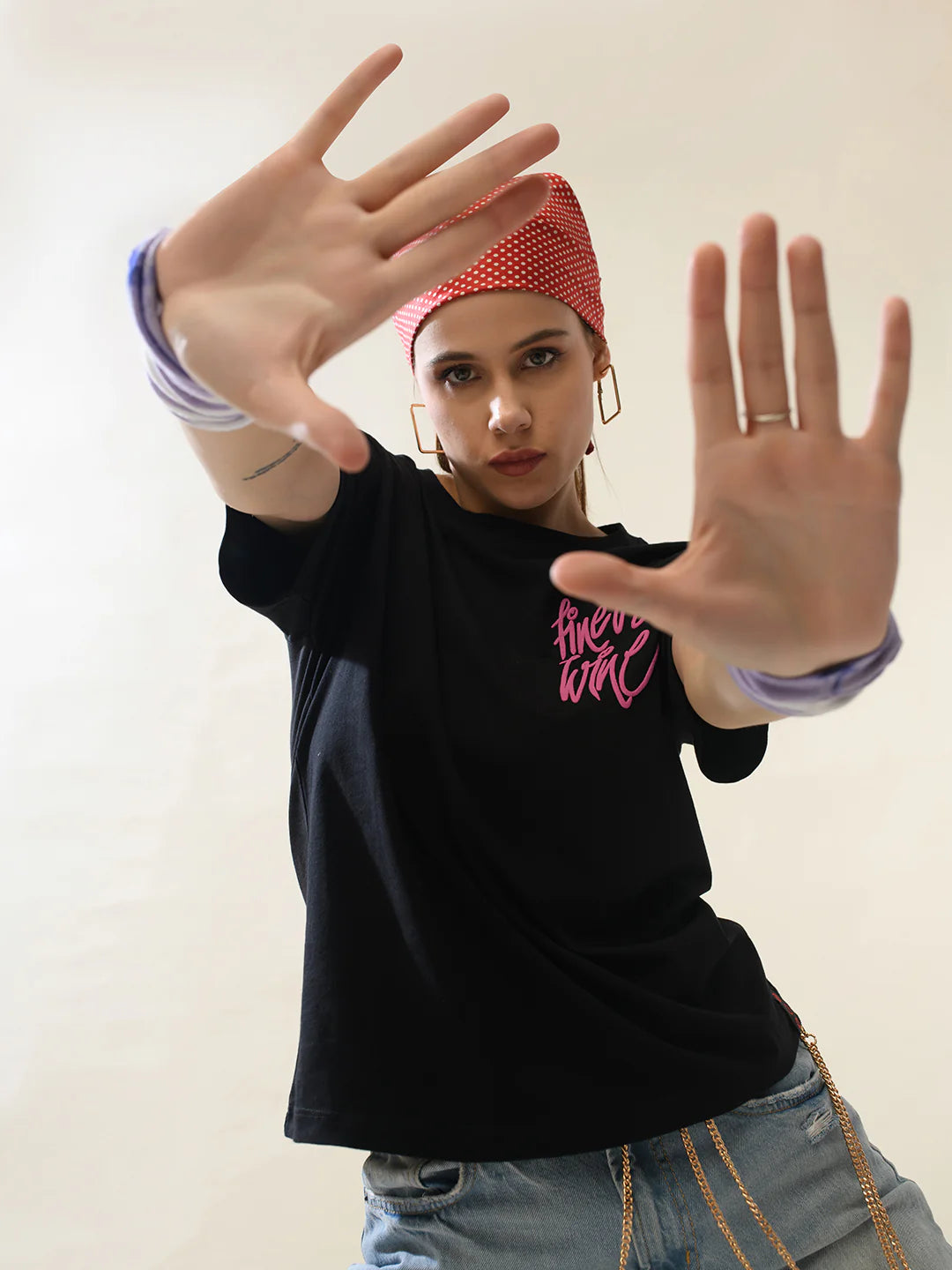 Women Black Cotton Relaxed T-Shirt