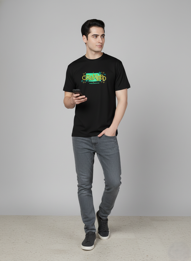 Men Cotton Black Printed Tshirt