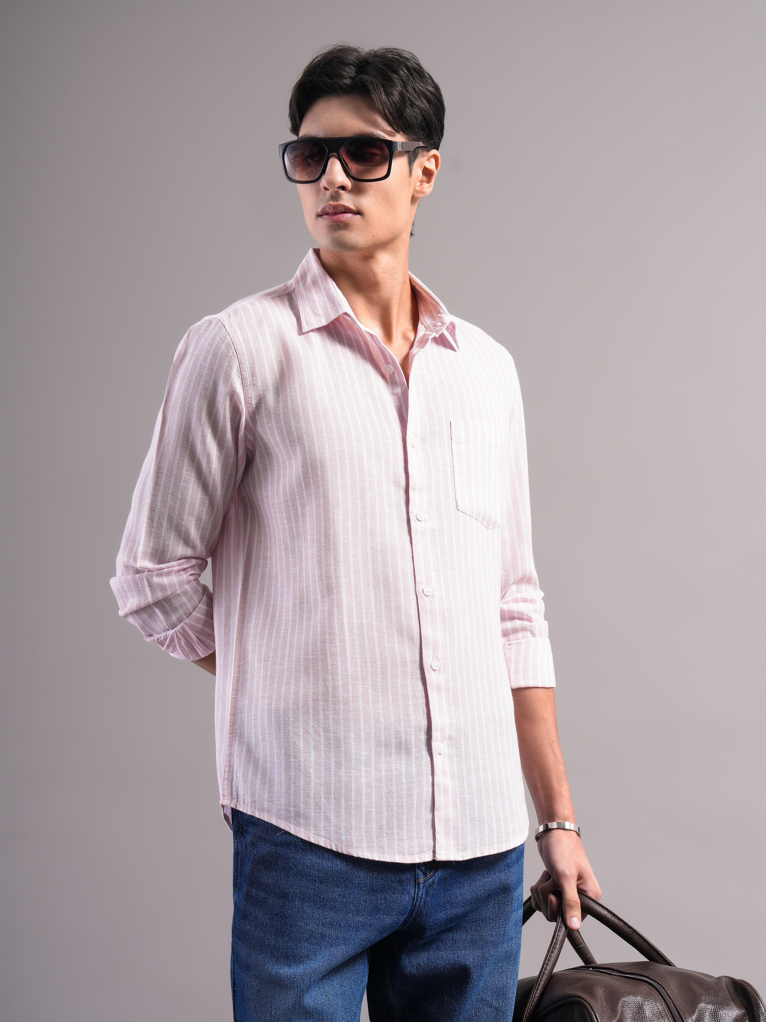 Men Lyocell Striped Shirts