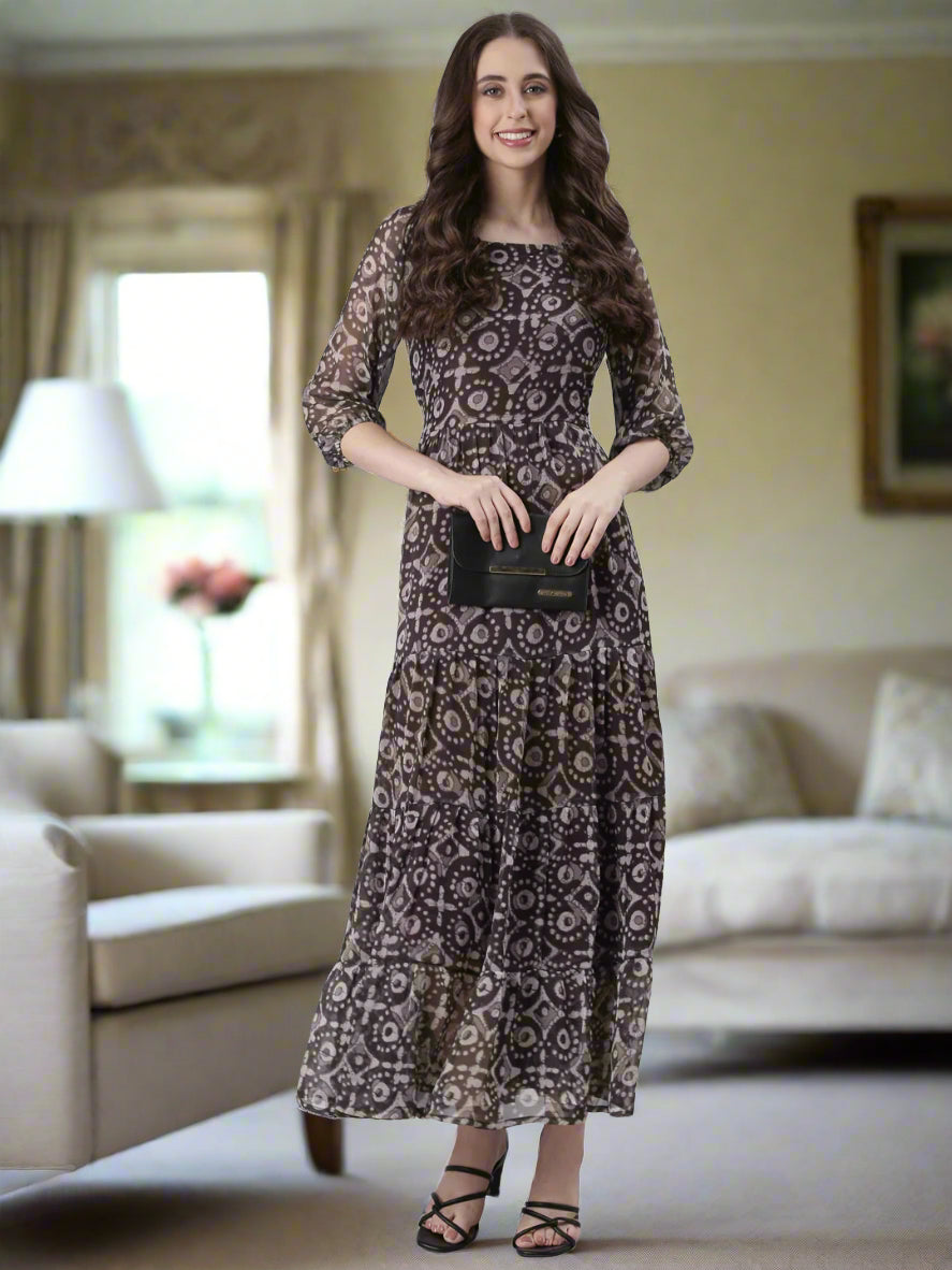 Women Grey Printed Maxi Dress