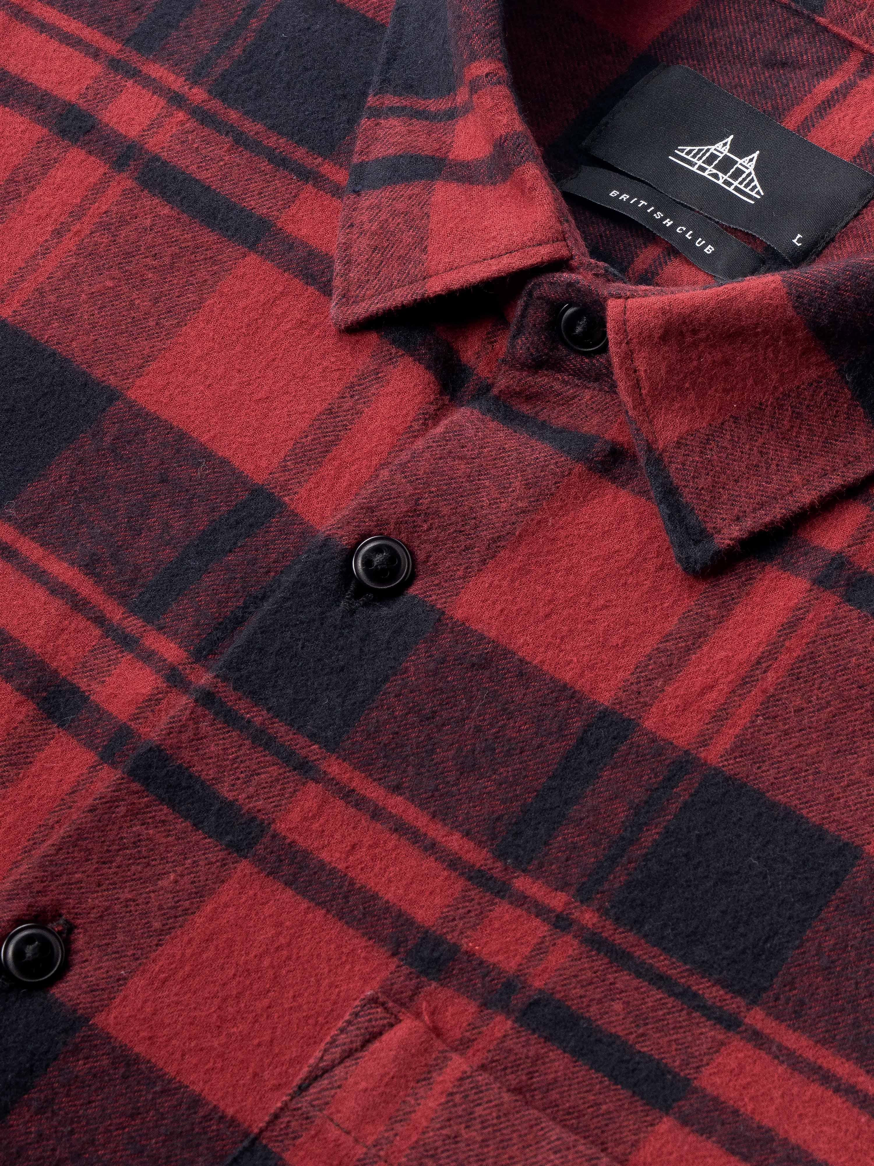 Men Red Flannel Checked Shirt