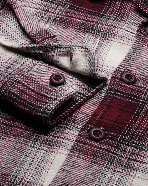 Men Burgundy Oversized Fit Shacket