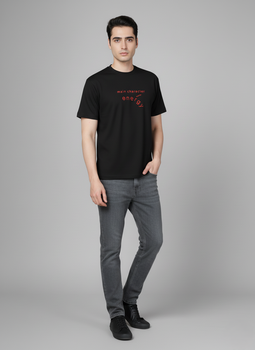 Men Cotton Black Printed Tshirt