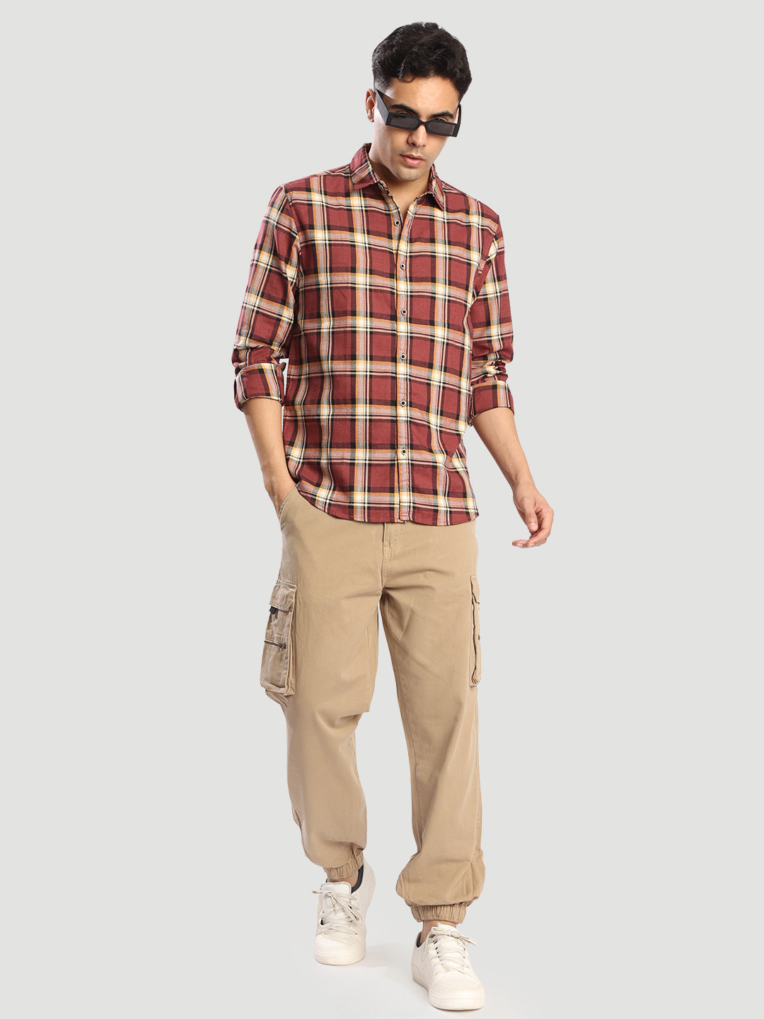 Men Marroon Checked Relax Fit Casual Shirt