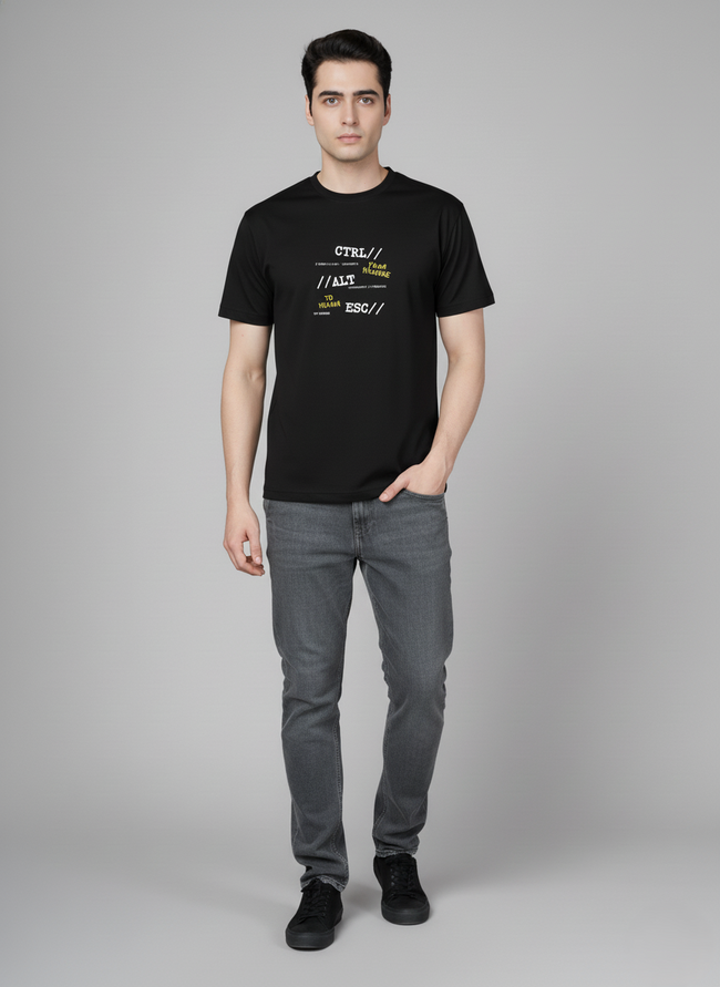 Men Cotton Black Printed Tshirt