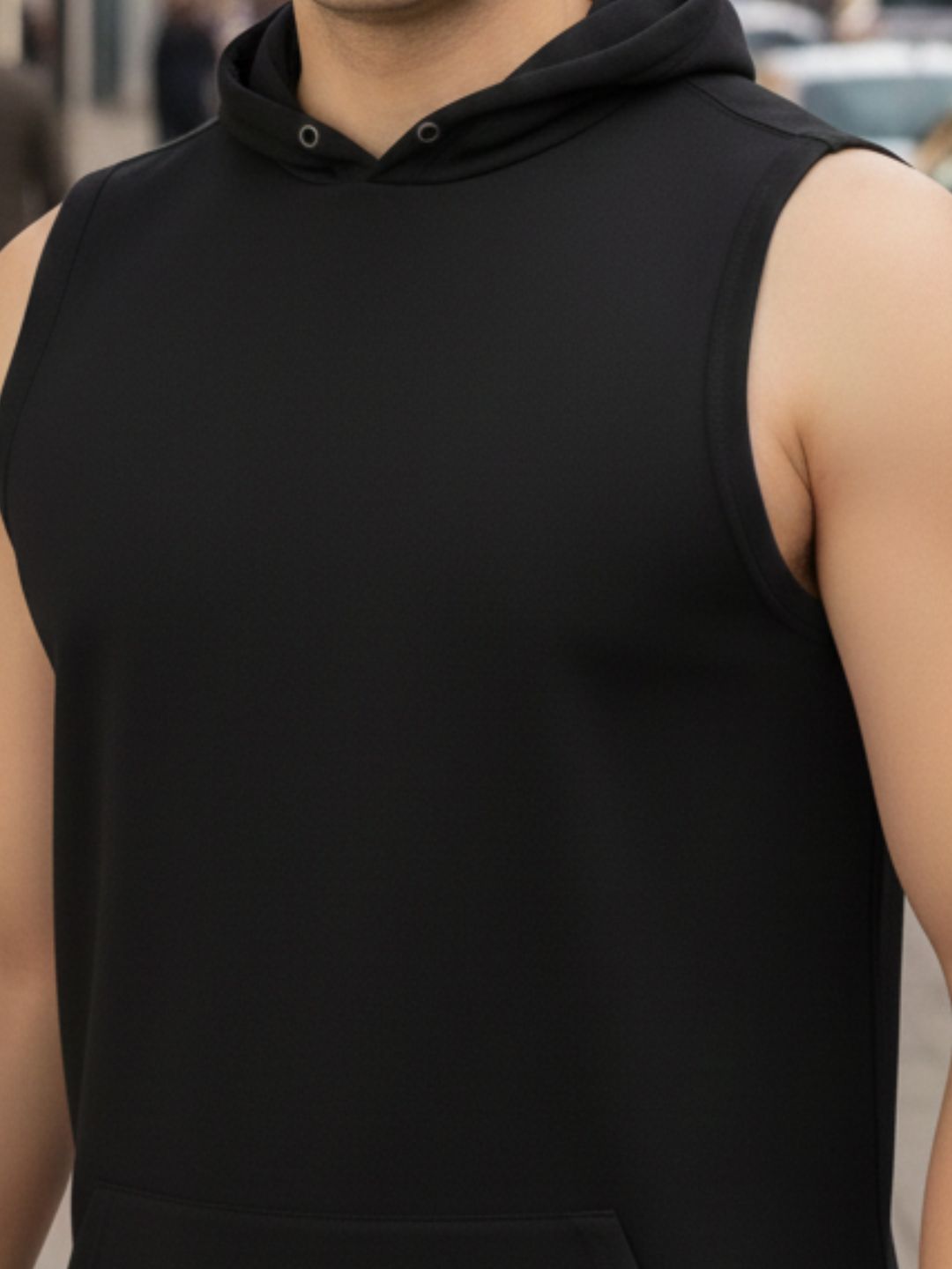 Men Black Hooded T-Shirt