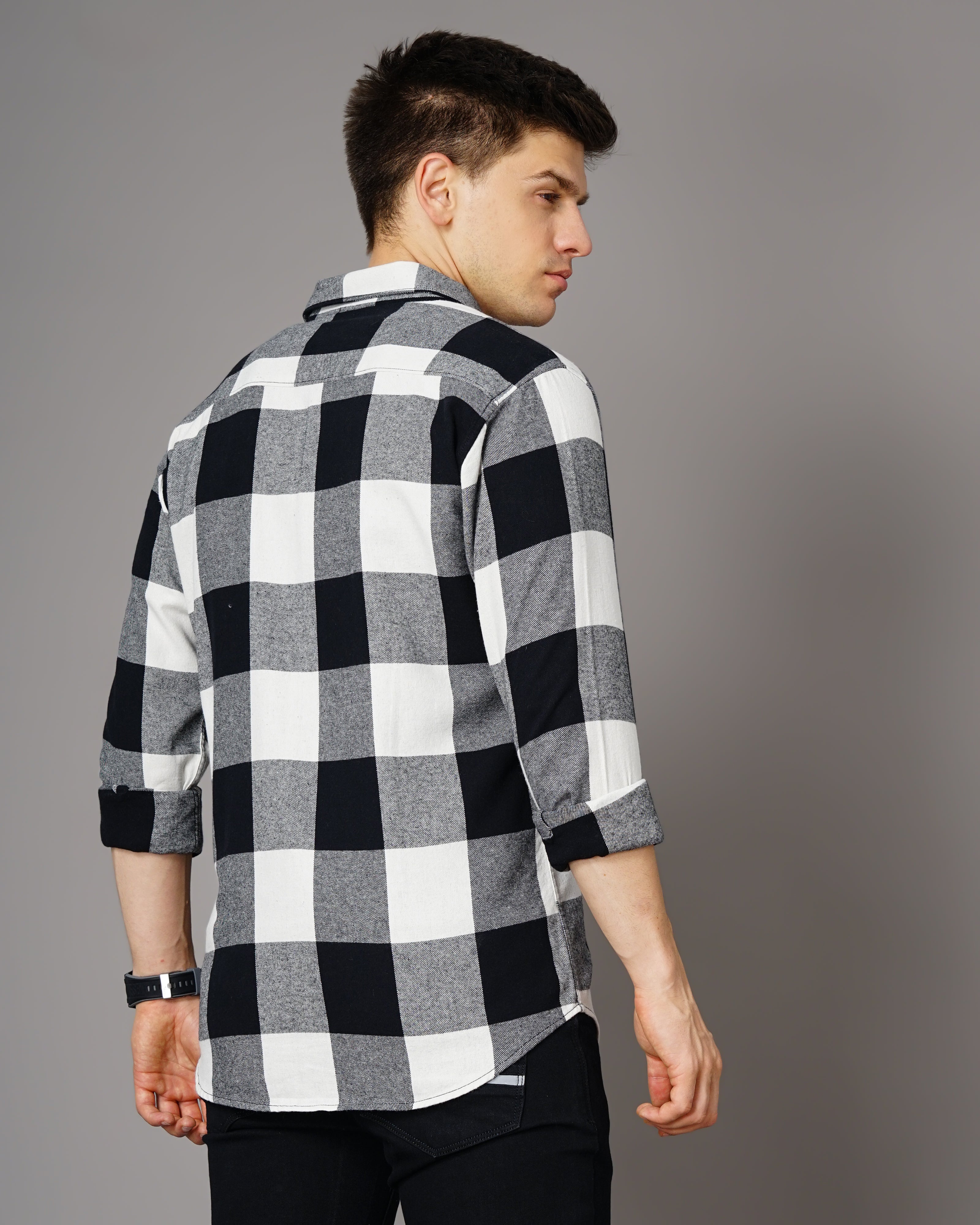 Men Black Cotton Slim Shirt
