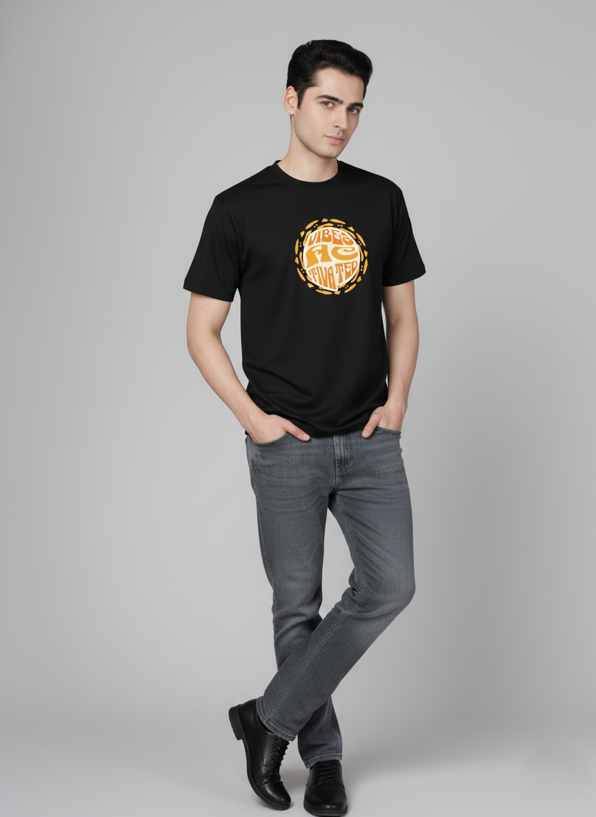 Men Cotton Black Printed Tshirt