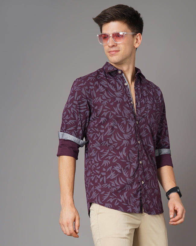 Men Burgundy Cotton Slim Shirt